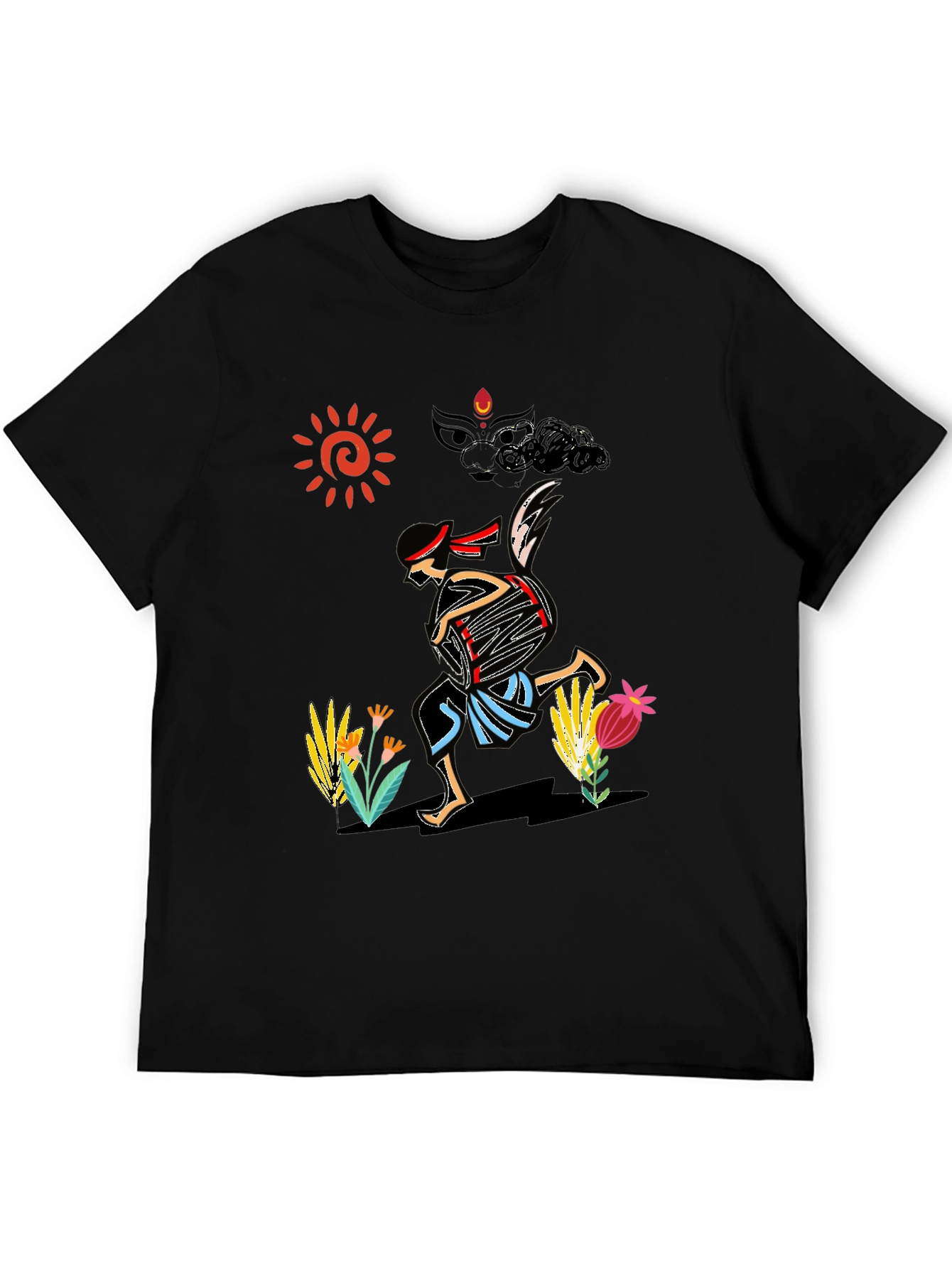 Ethnic Drummer Graphic Tee - Black Cotton Comfort