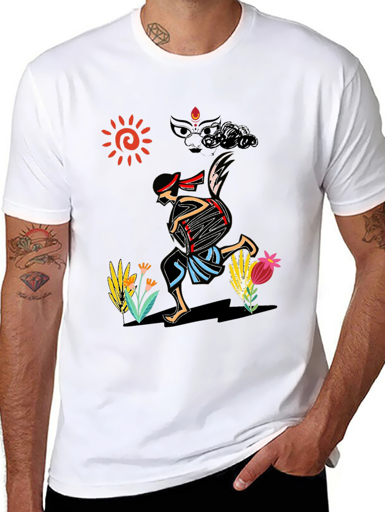 Ethnic Drummer Graphic Tee - Black Cotton Comfort