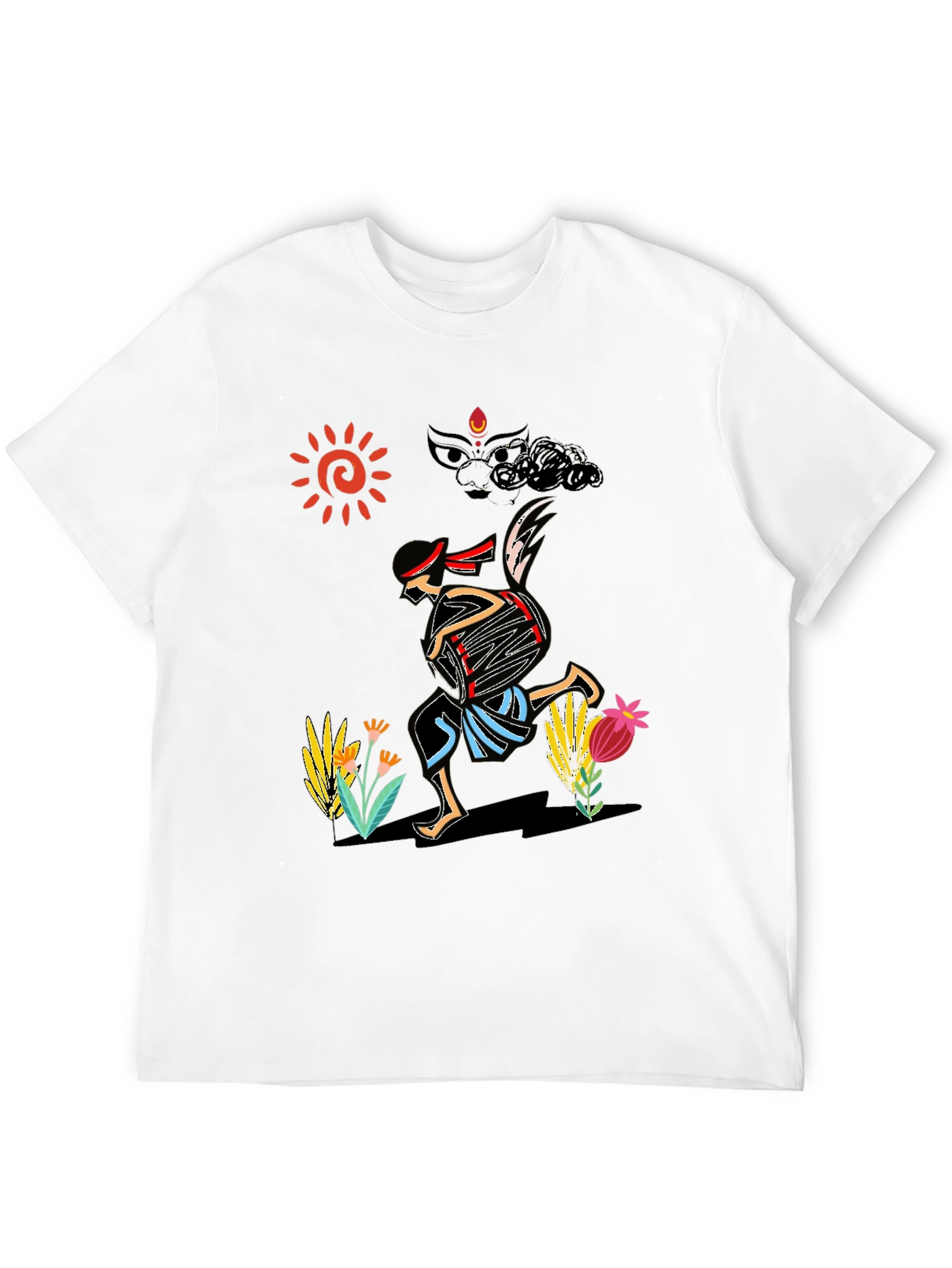 Ethnic Drummer Graphic Tee - Black Cotton Comfort