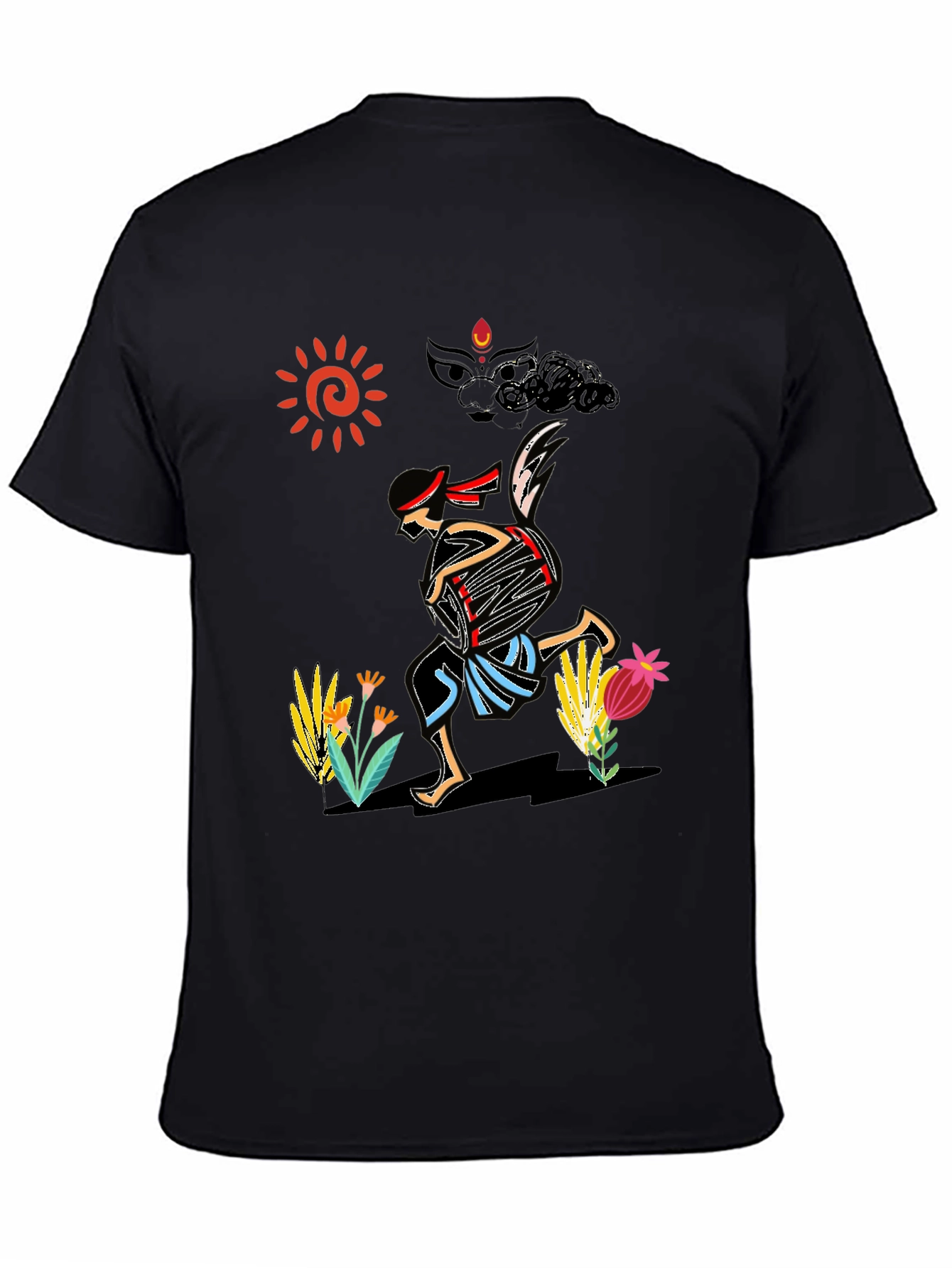 Ethnic Drummer Graphic Tee - Black Cotton Comfort