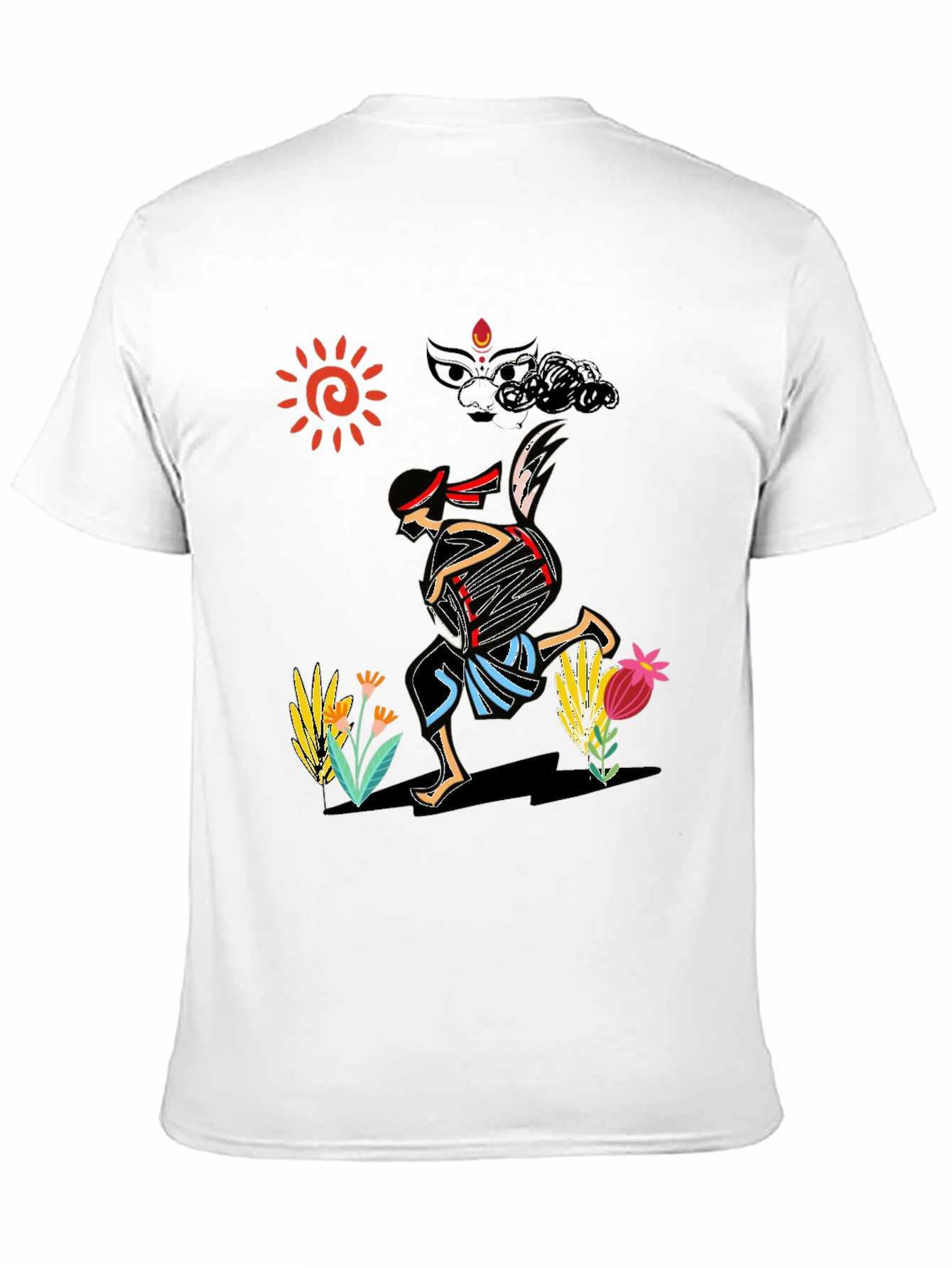 Ethnic Drummer Graphic Tee - Black Cotton Comfort