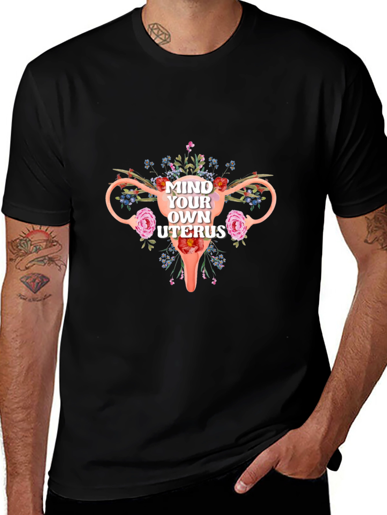 Mind Your Own Uterus Floral Graphic Tee