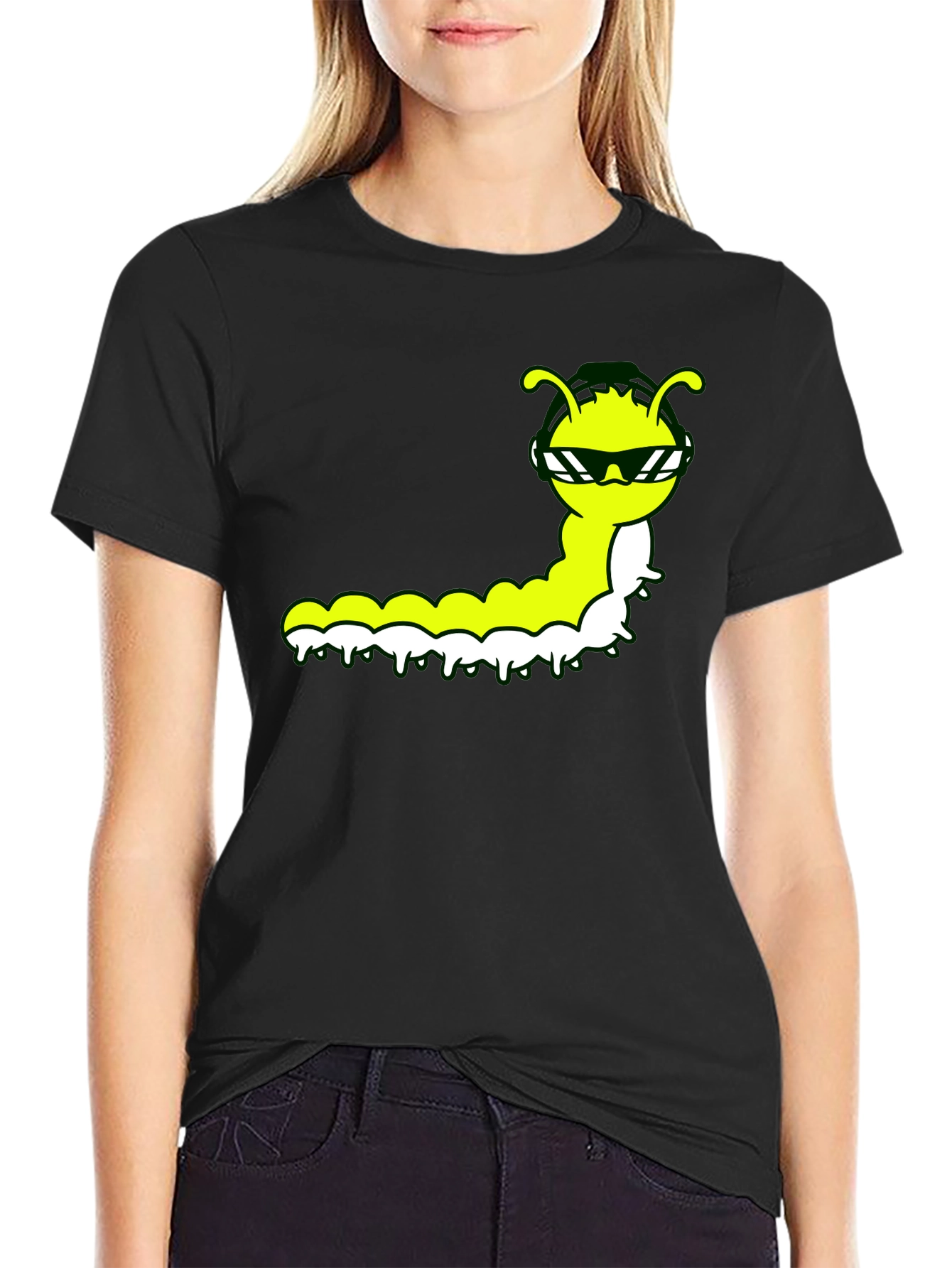 Cool Caterpillar Graphic Tee - Black Cotton Shirt