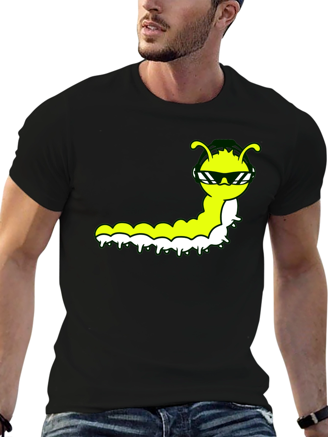 Cool Caterpillar Graphic Tee - Black Cotton Shirt