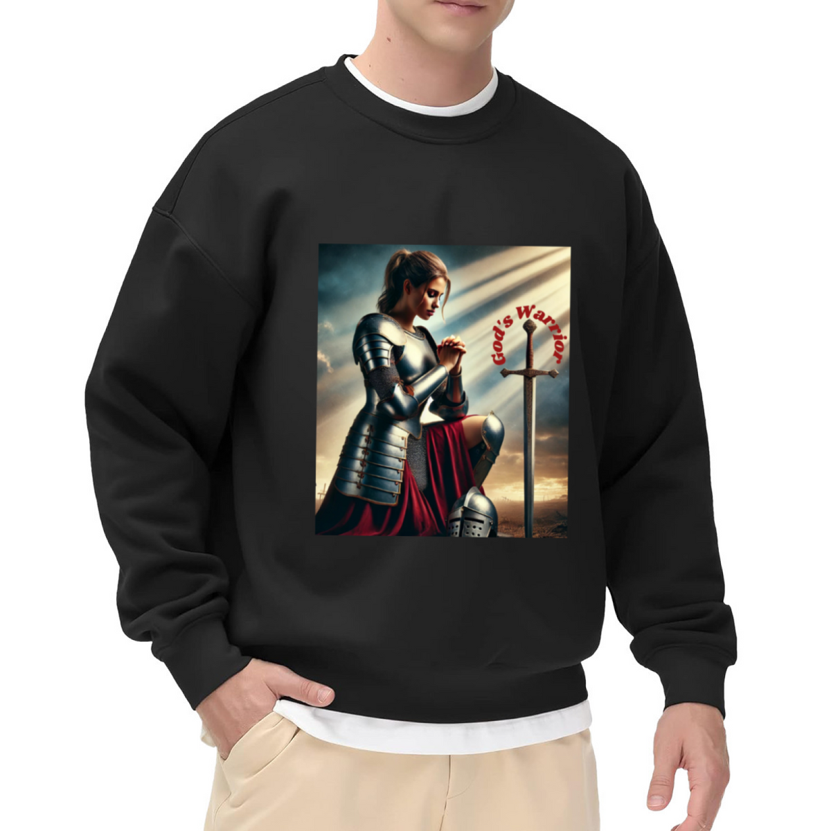 "God's Warrior" Medieval Knight Prayer Graphic - Crewneck Sweatshirt | Christian, Faith-Based, Religious Gift
