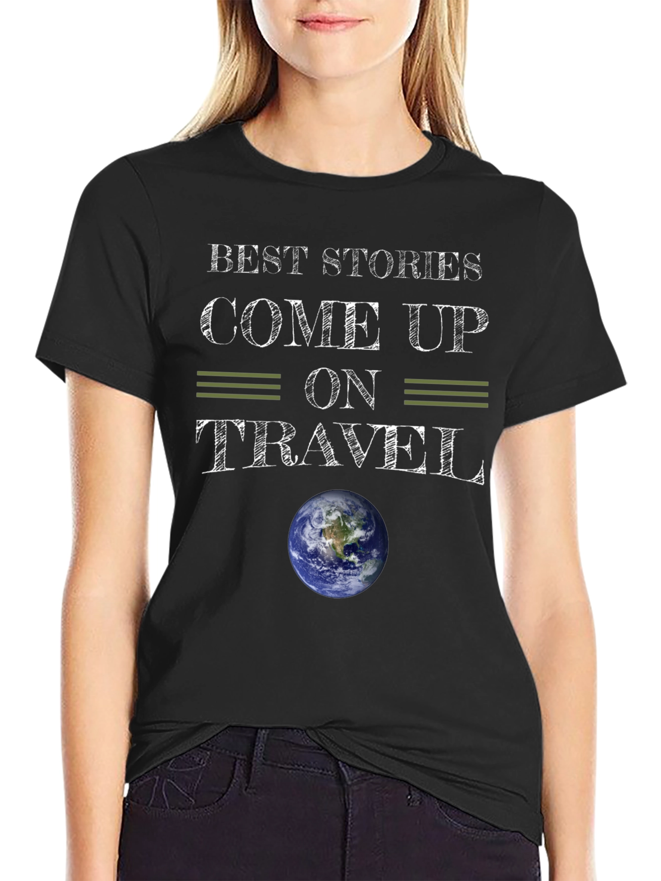 Travel Stories T-Shirt Globe Earth Adventure Black