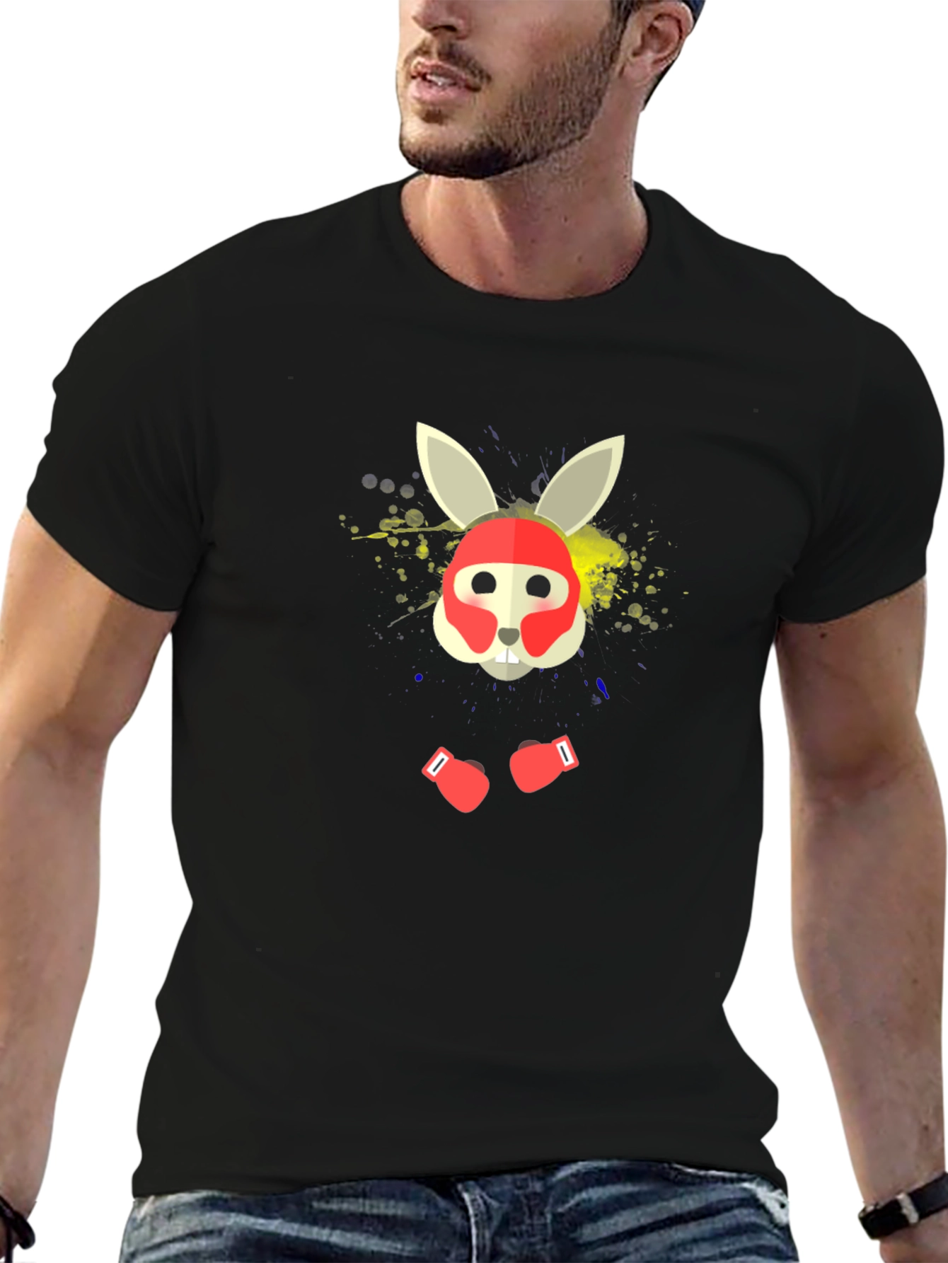 Boxing Rabbit Graphic Tee - Stylish Black T-Shirt