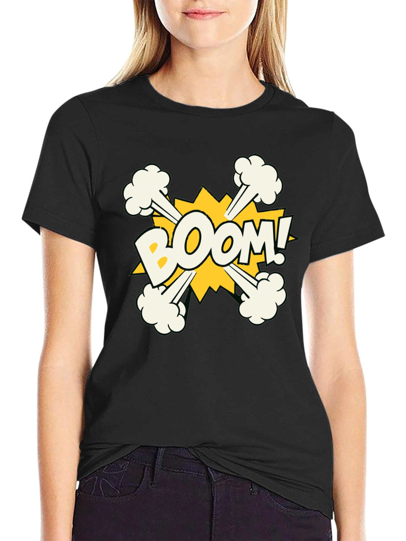 Boom Graphic Print Black Cotton T-Shirt