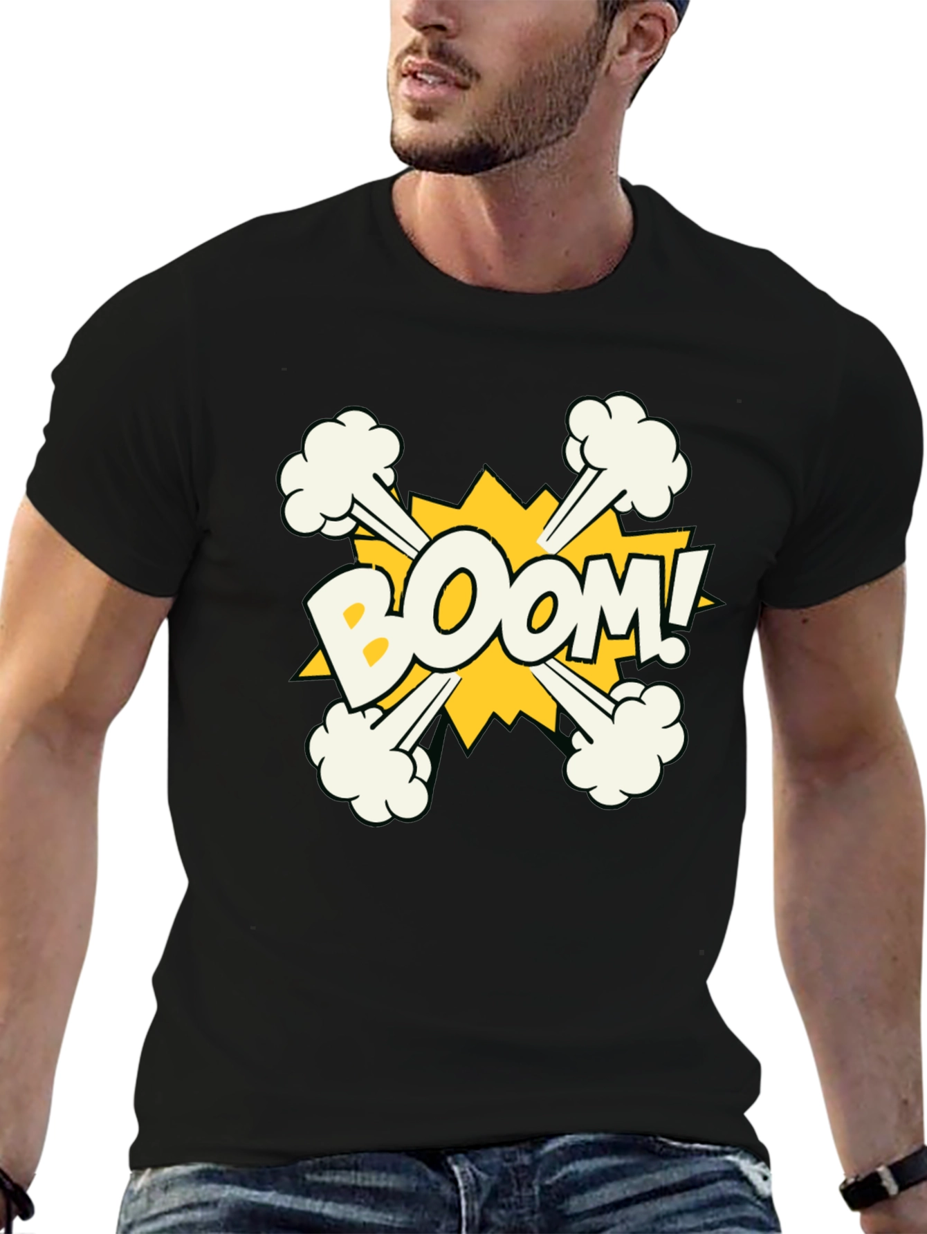 Boom Graphic Print Black Cotton T-Shirt