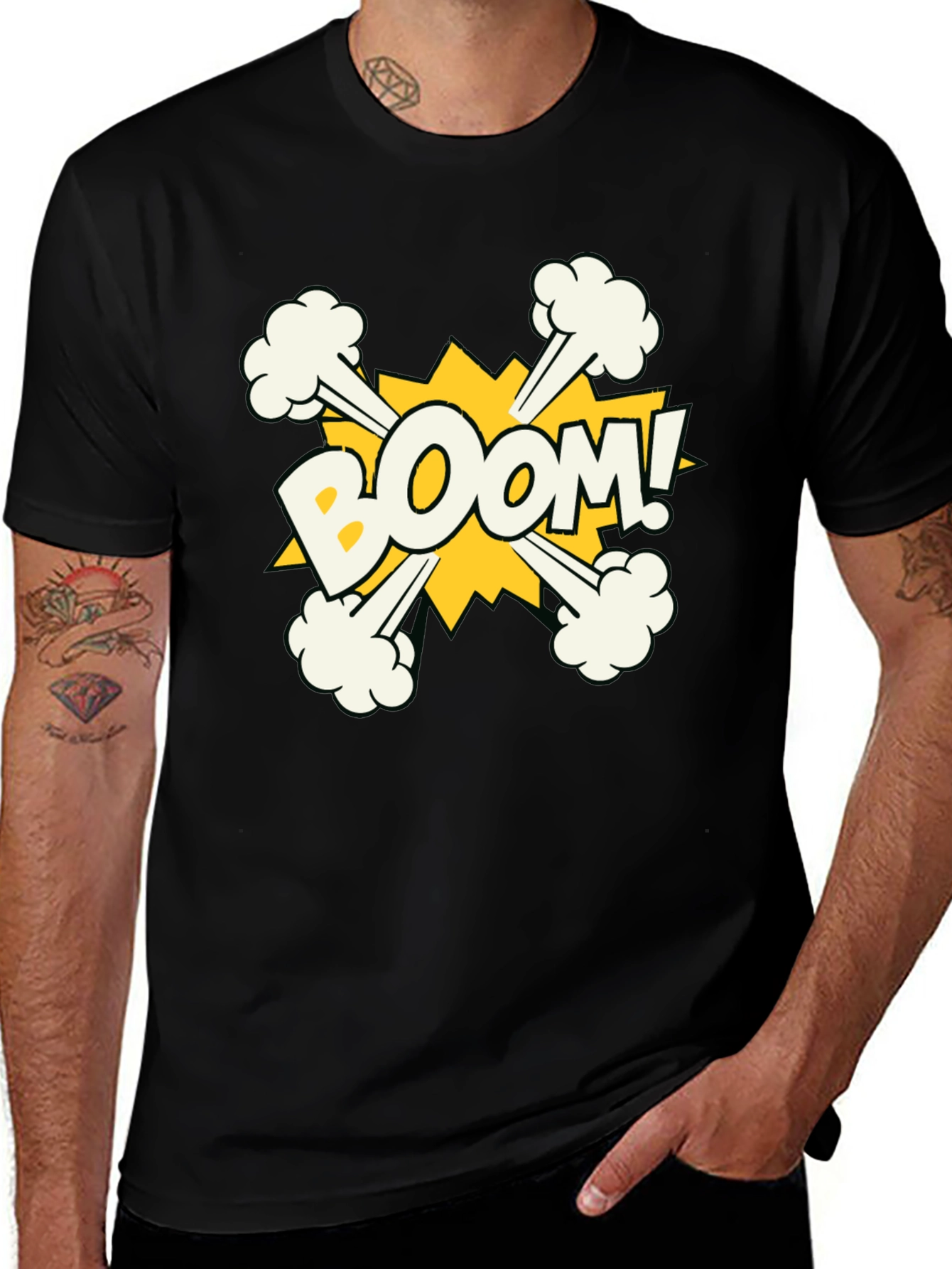 Boom Graphic Print Black Cotton T-Shirt