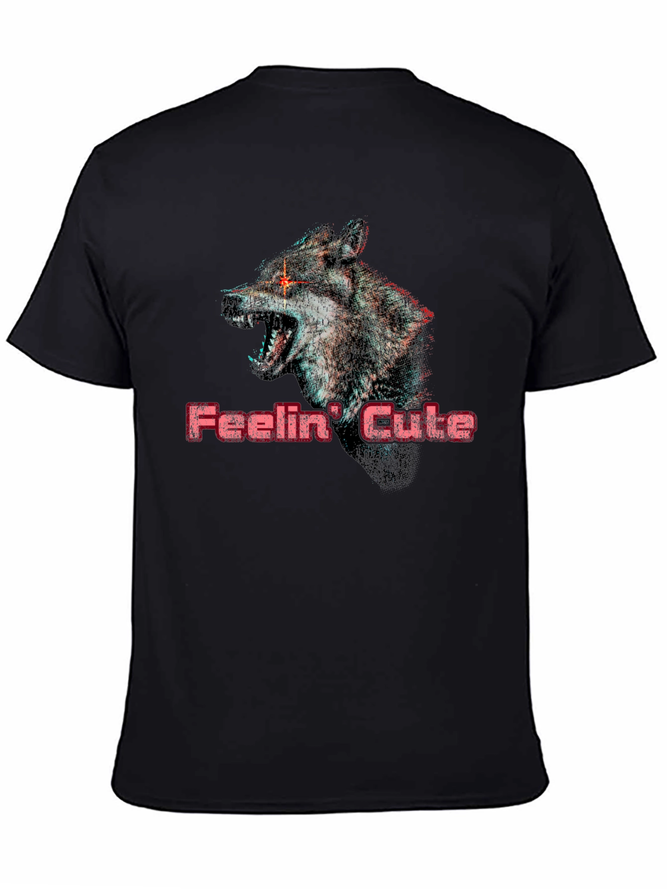 Feelin Cute Wolf Graphic T-Shirt - Black
