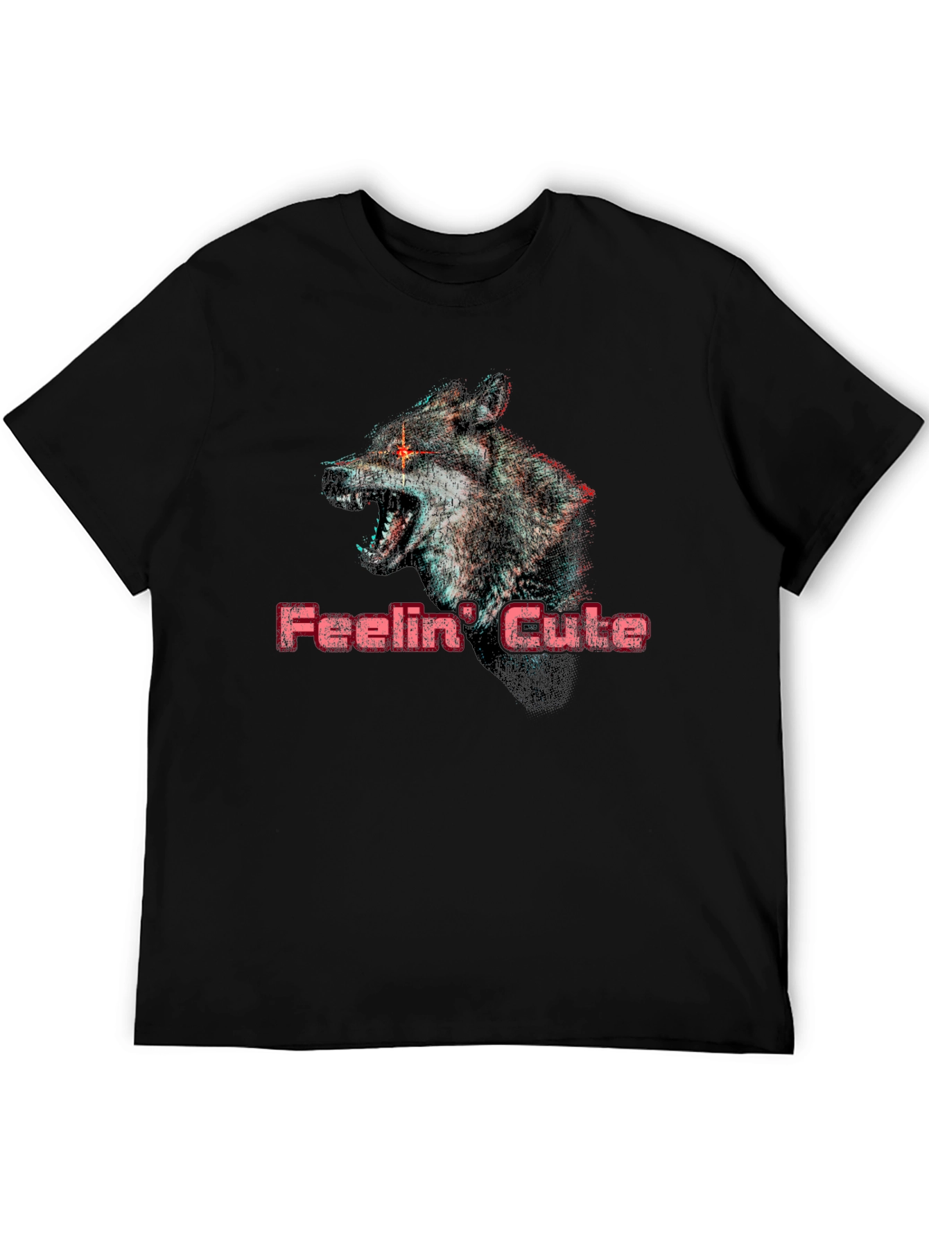 Feelin Cute Wolf Graphic T-Shirt - Black