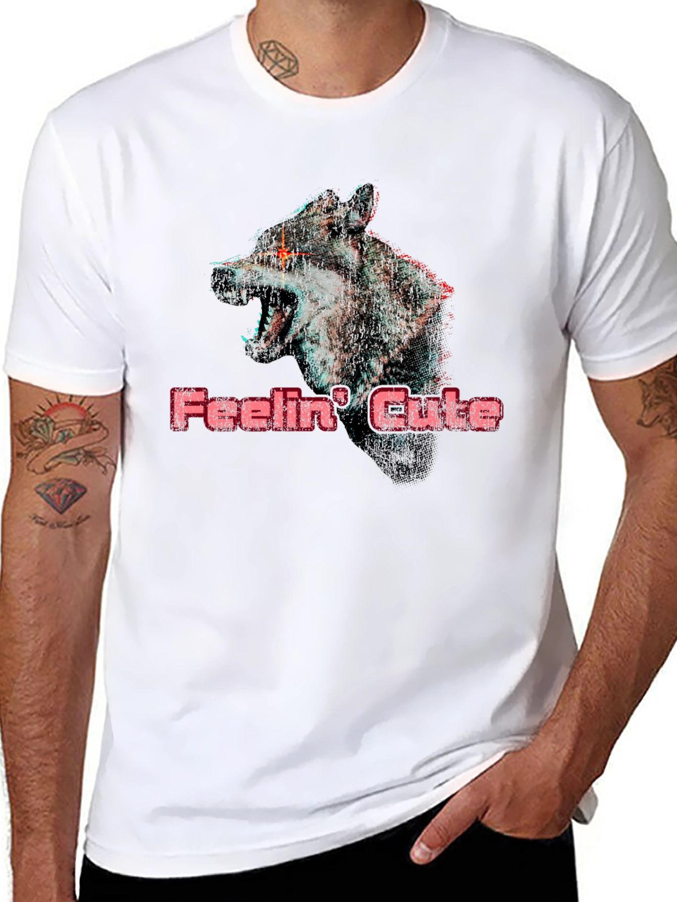 Feelin Cute Wolf Graphic T-Shirt - Black