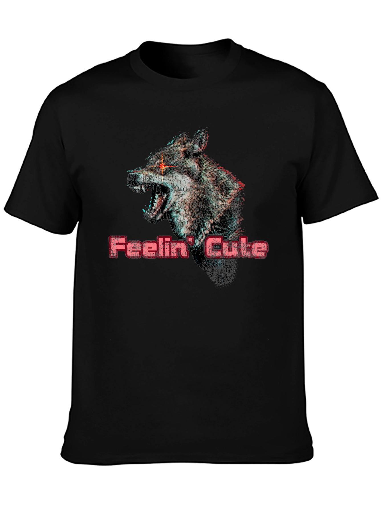 Feelin Cute Wolf Graphic T-Shirt - Black