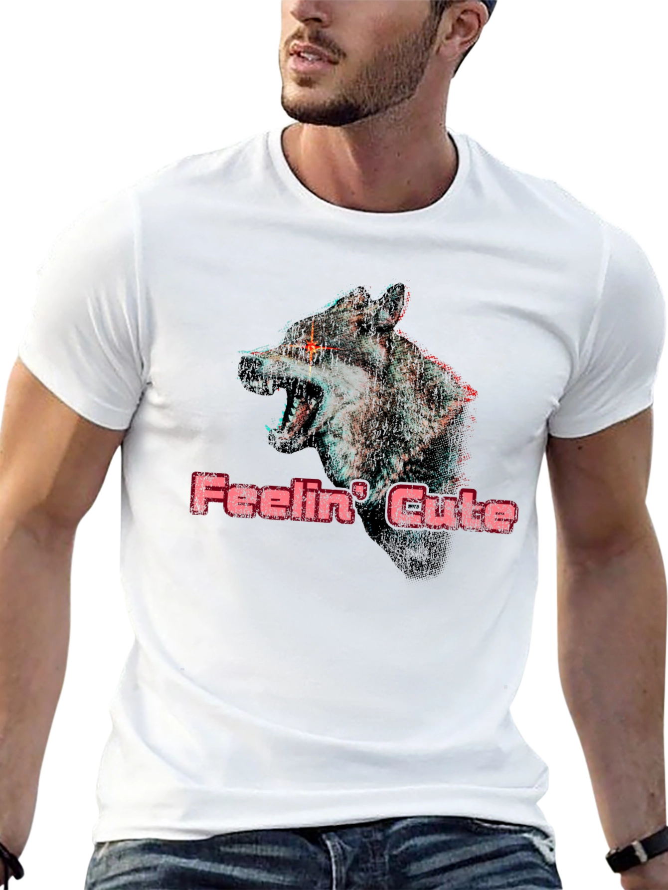 Feelin Cute Wolf Graphic T-Shirt - Black