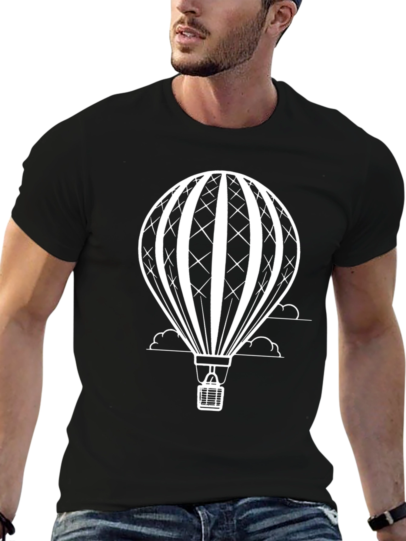 Air Balloon Graphic Tee - Stylish Mens Black T-Shirt