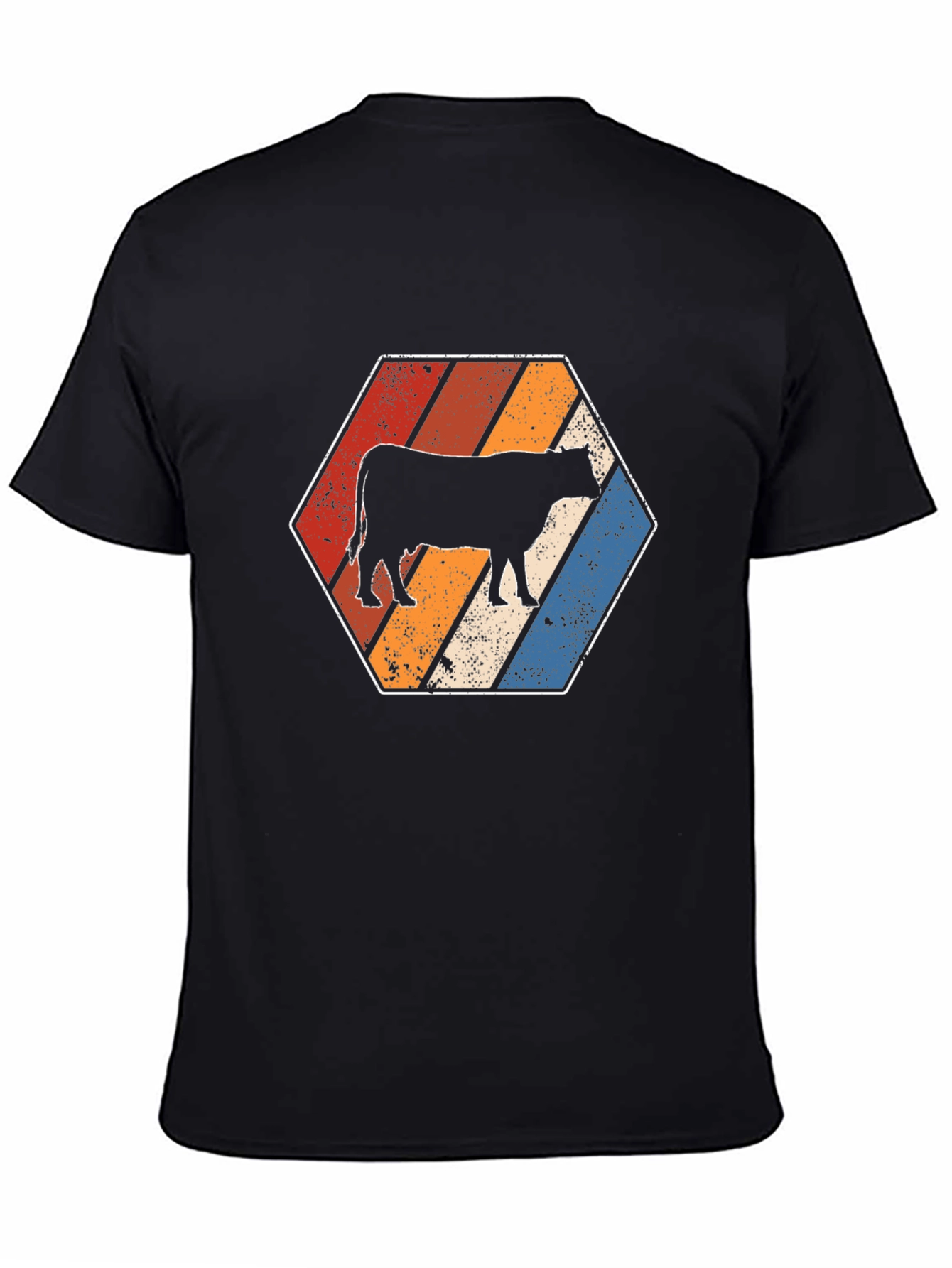 Retro Cow Graphic Tee - Black Cotton T-Shirt