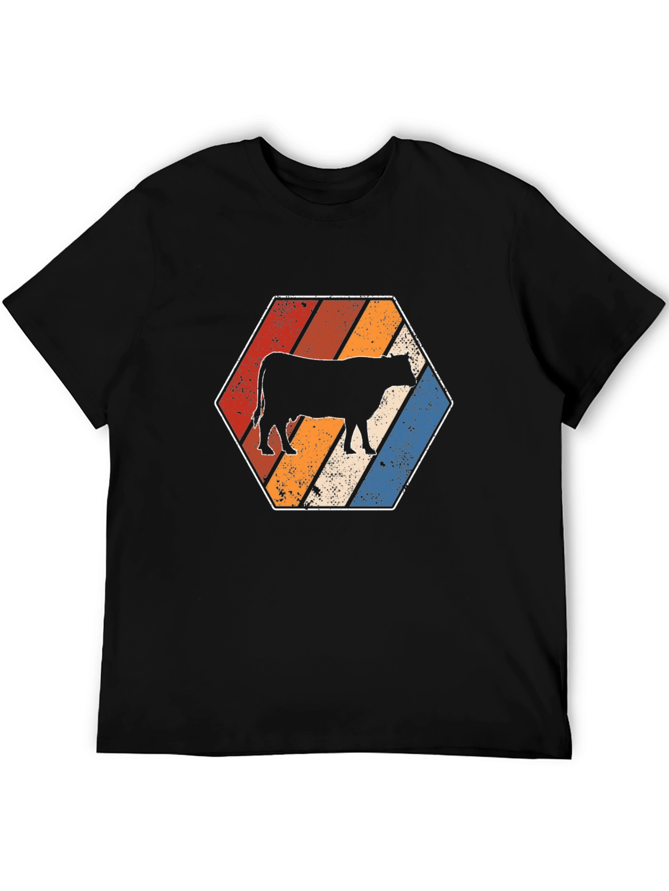 Retro Cow Graphic Tee - Black Cotton T-Shirt