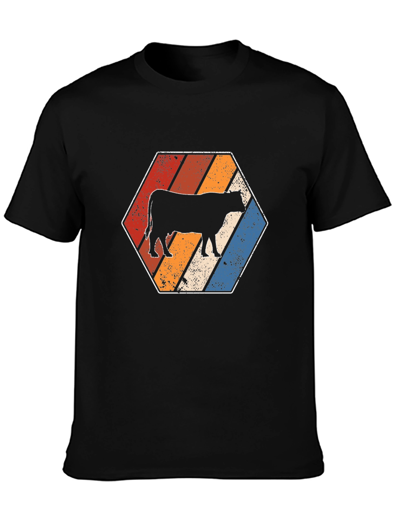 Retro Cow Graphic Tee - Black Cotton T-Shirt