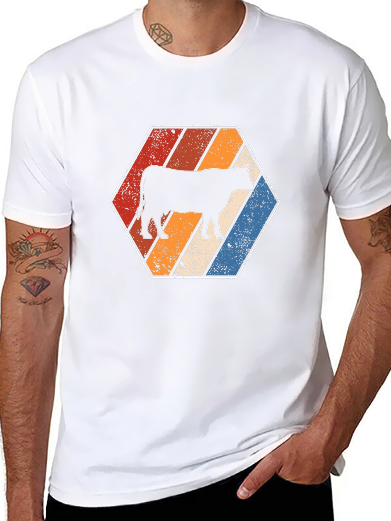 Retro Cow Graphic Tee - Black Cotton T-Shirt