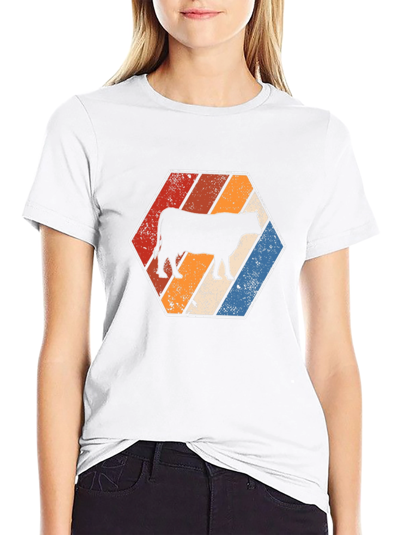 Retro Cow Graphic Tee - Black Cotton T-Shirt