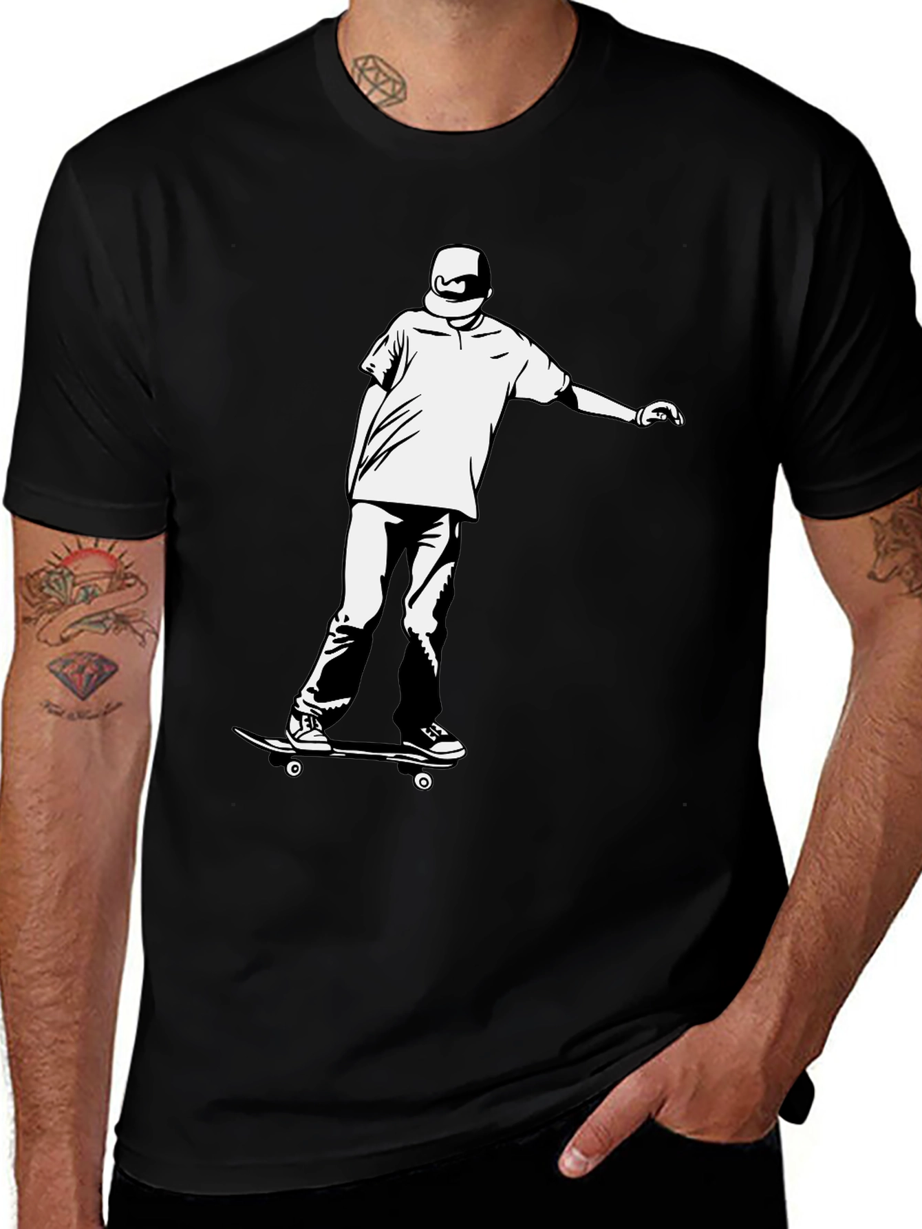 Skater Graphic Tee - Cool Black Cotton Shirt