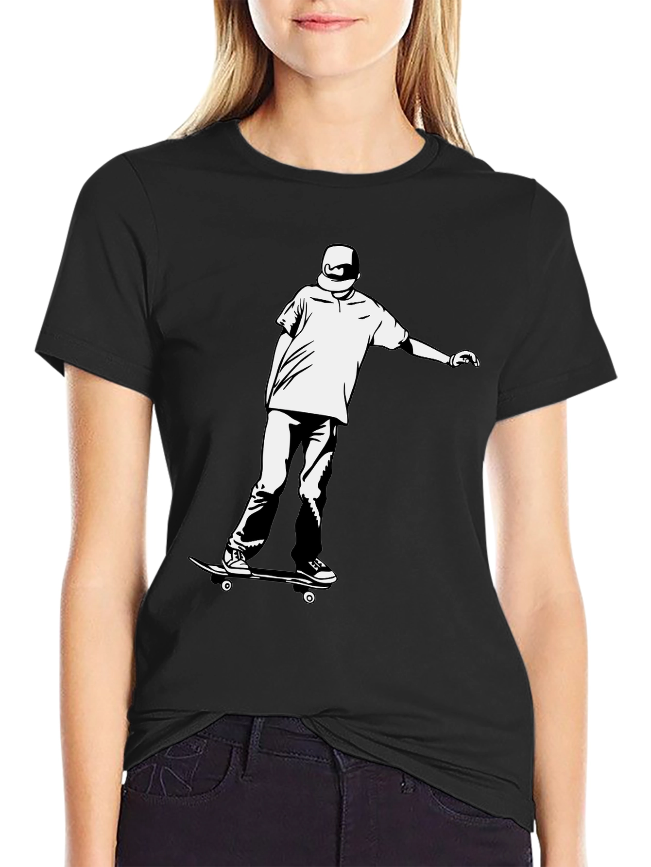 Skater Graphic Tee - Cool Black Cotton Shirt