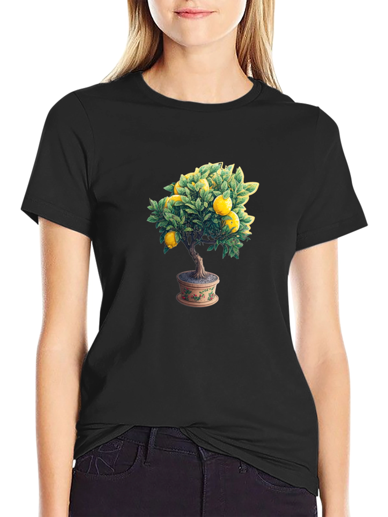 Lemon Tree Graphic Tee - Black Cotton Comfort