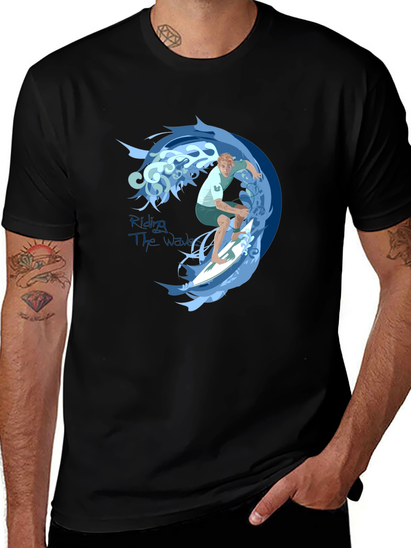 Surfer Wave Graphic Tee - Black