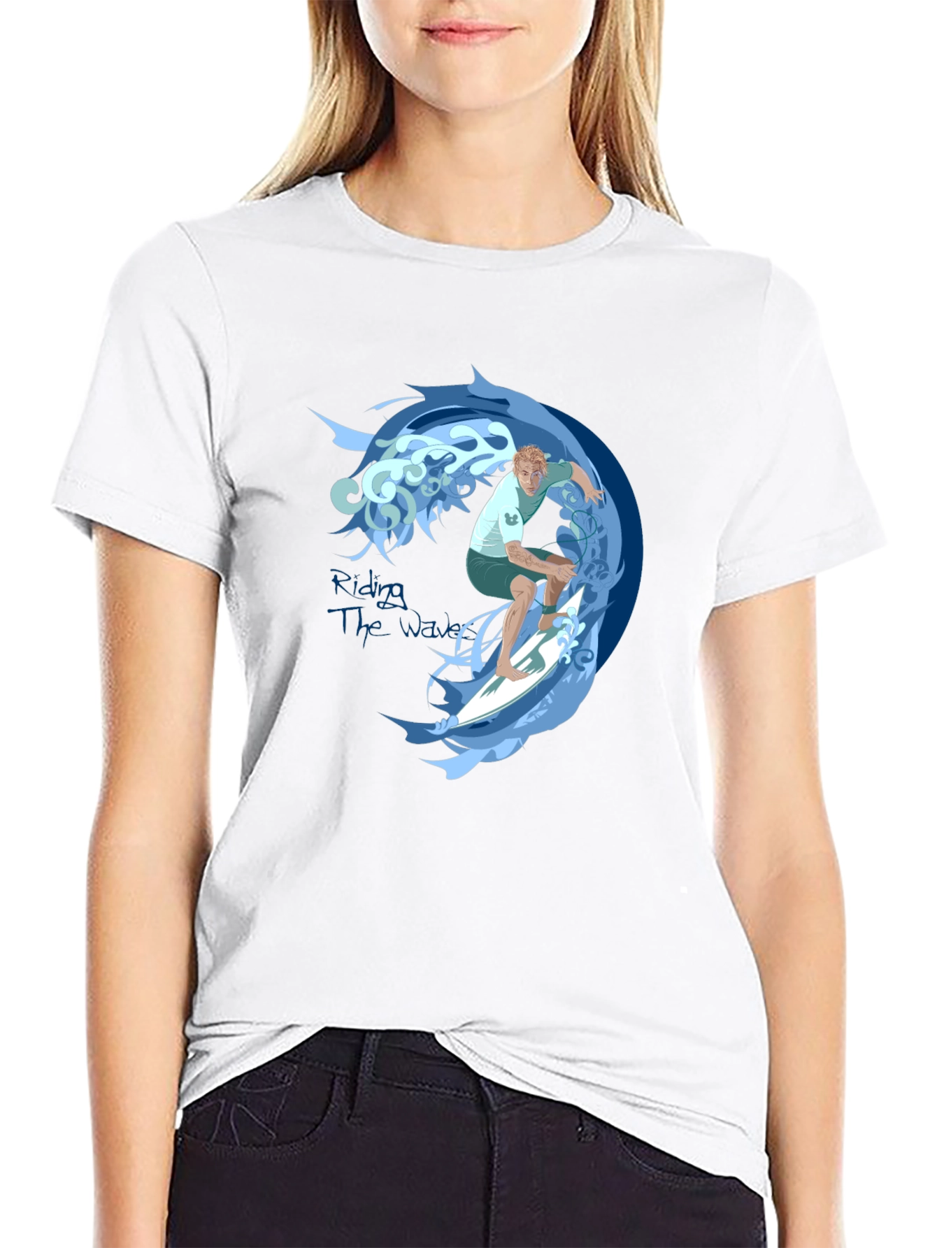 Surfer Wave Graphic Tee - Black