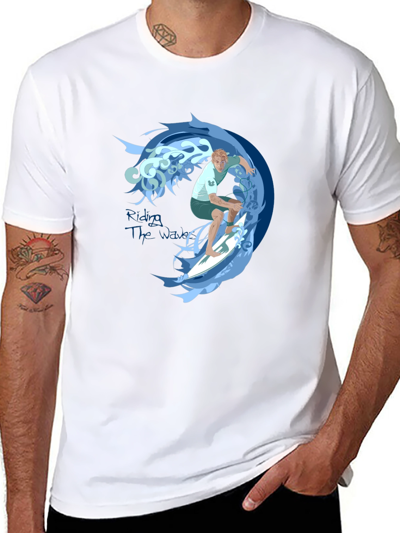 Surfer Wave Graphic Tee - Black