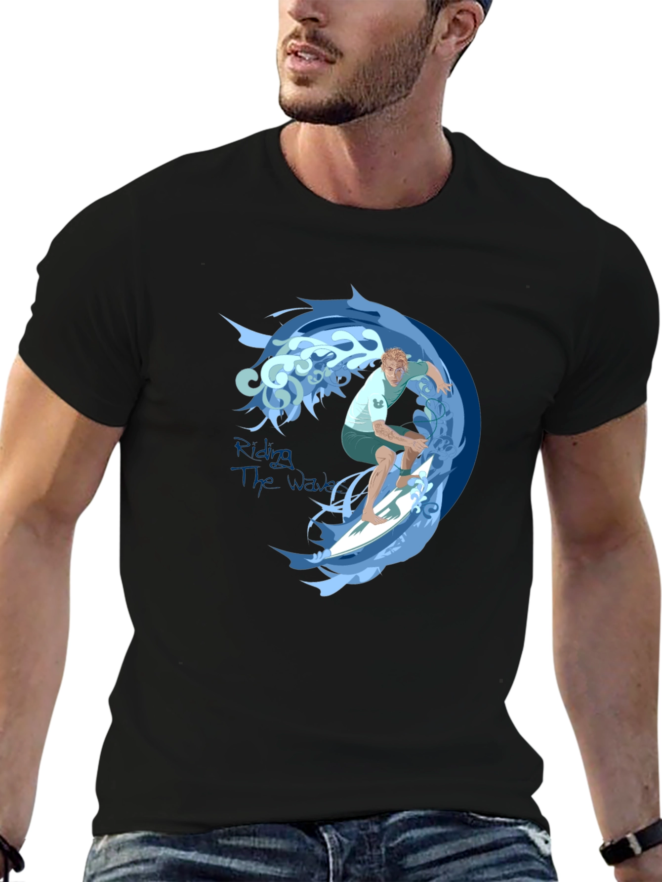 Surfer Wave Graphic Tee - Black
