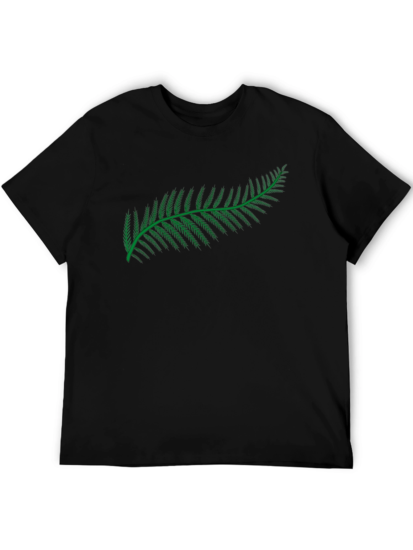 Black T-Shirt with Green Fern Design