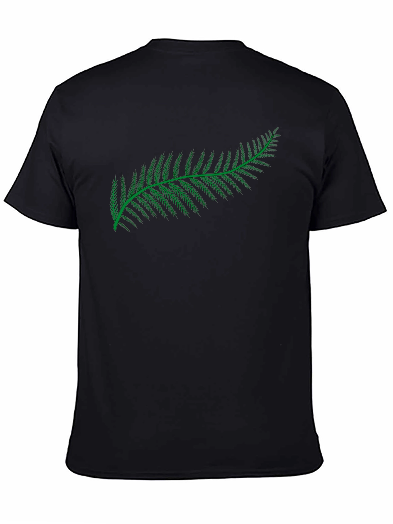 Black T-Shirt with Green Fern Design