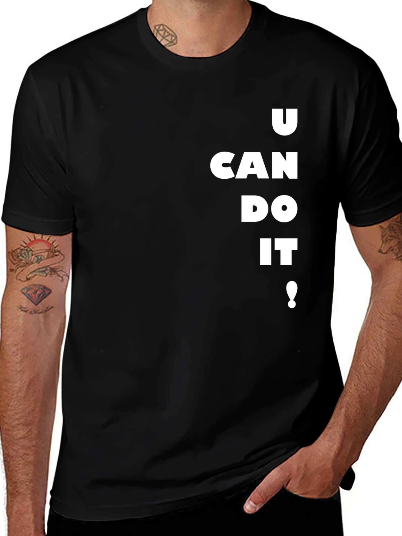 Motivational Black T-Shirt - U Can Do It!
