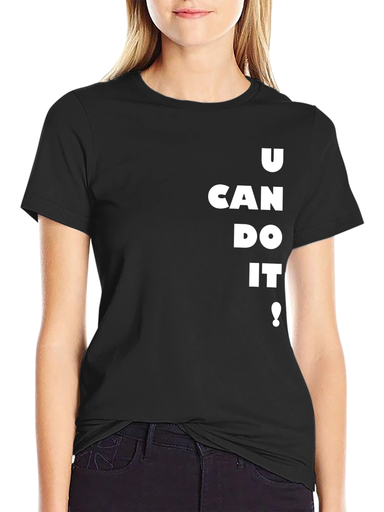 Motivational Black T-Shirt - U Can Do It!