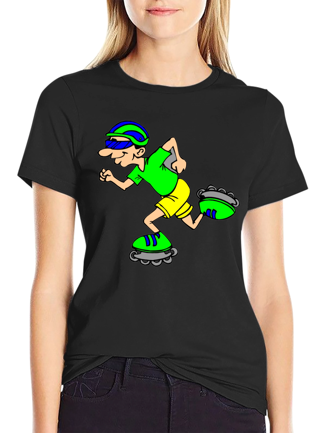 Cartoon Inline Skater Graphic Tee - Black