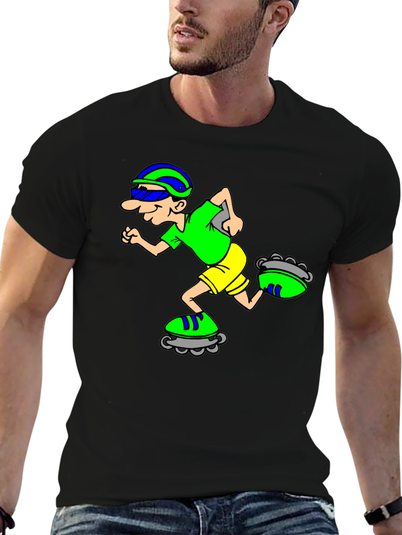 Cartoon Inline Skater Graphic Tee - Black