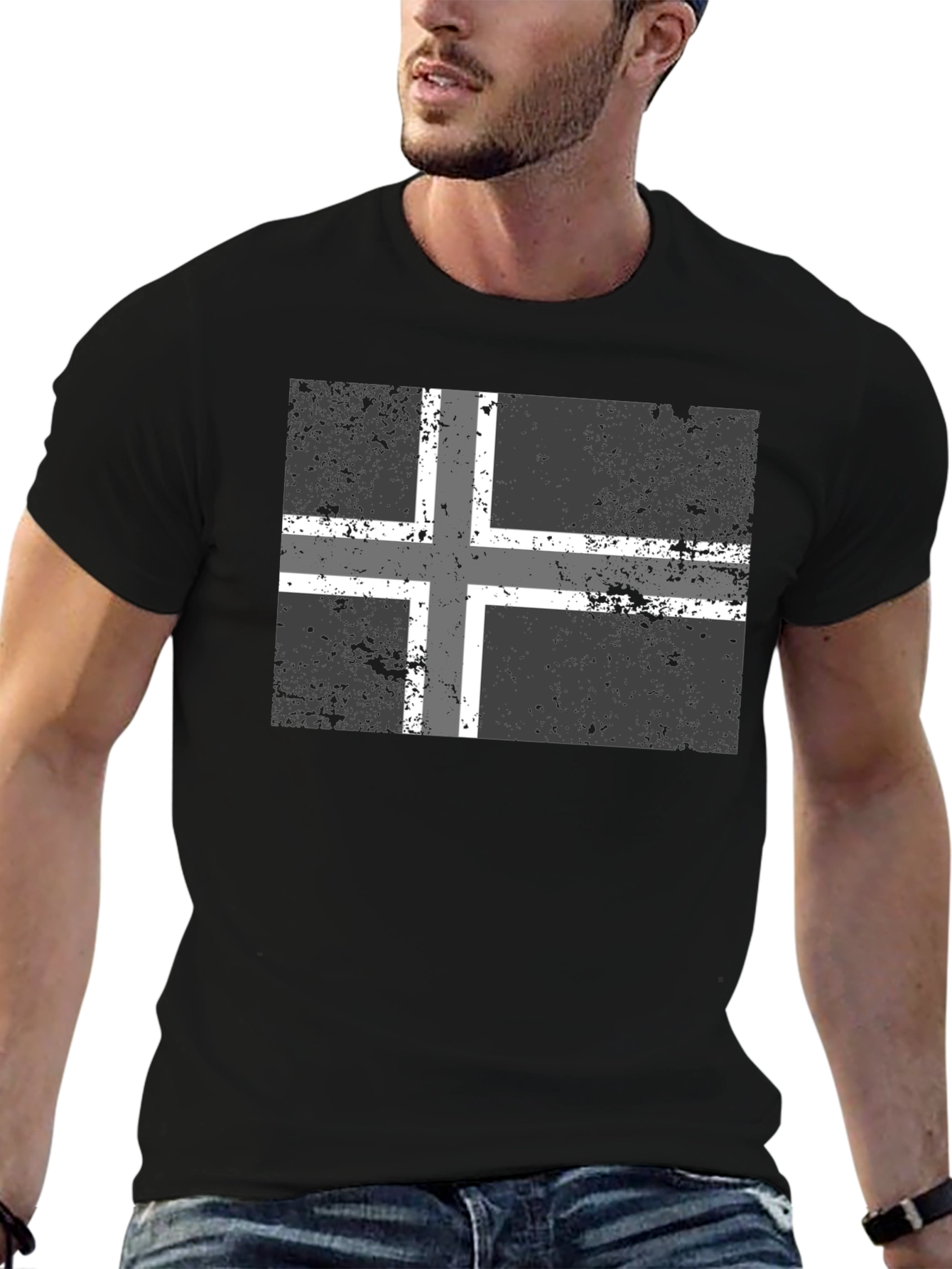 Black Shirt with Nordic Cross Flag Graphic Tee