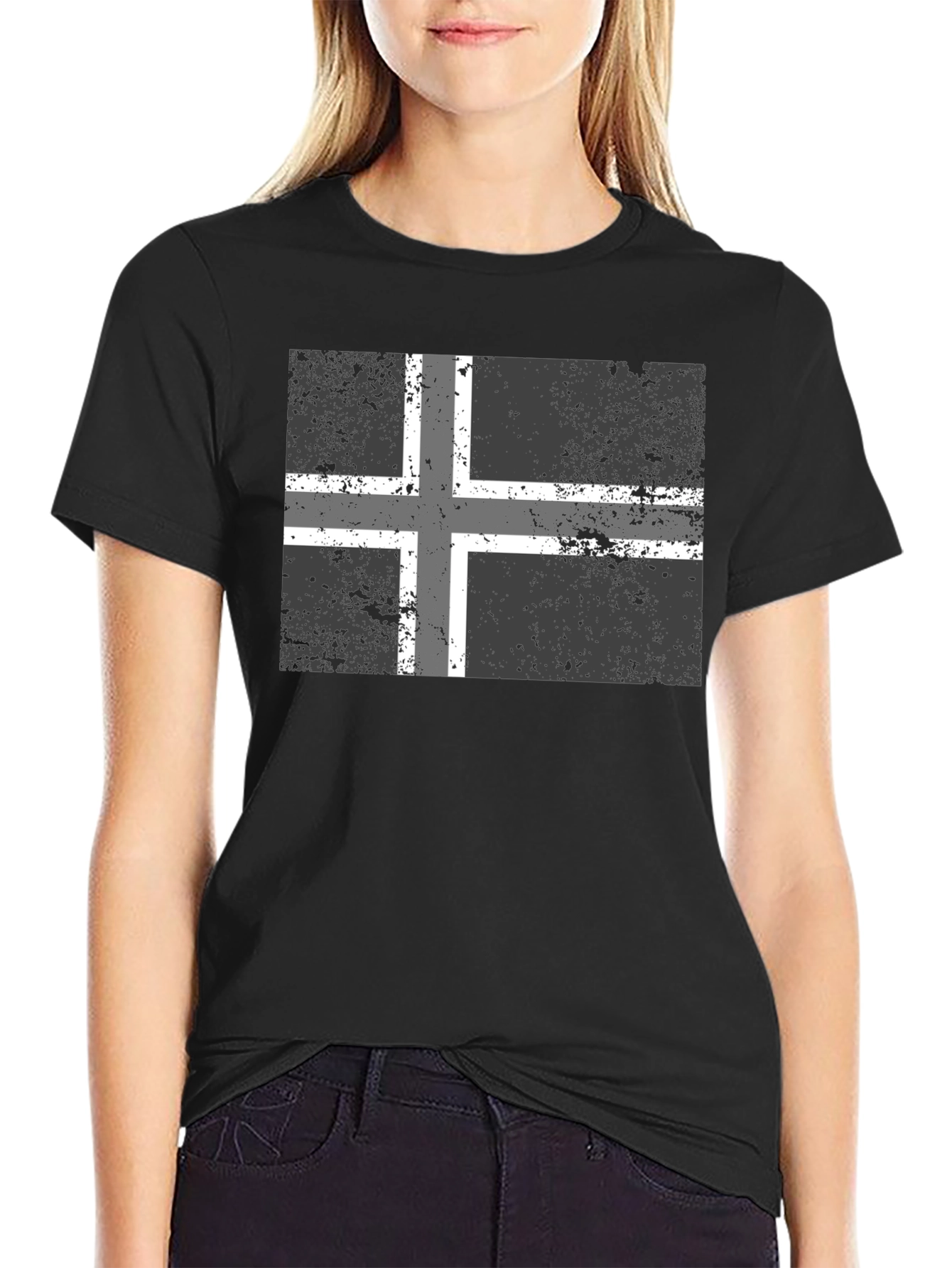 Black Shirt with Nordic Cross Flag Graphic Tee