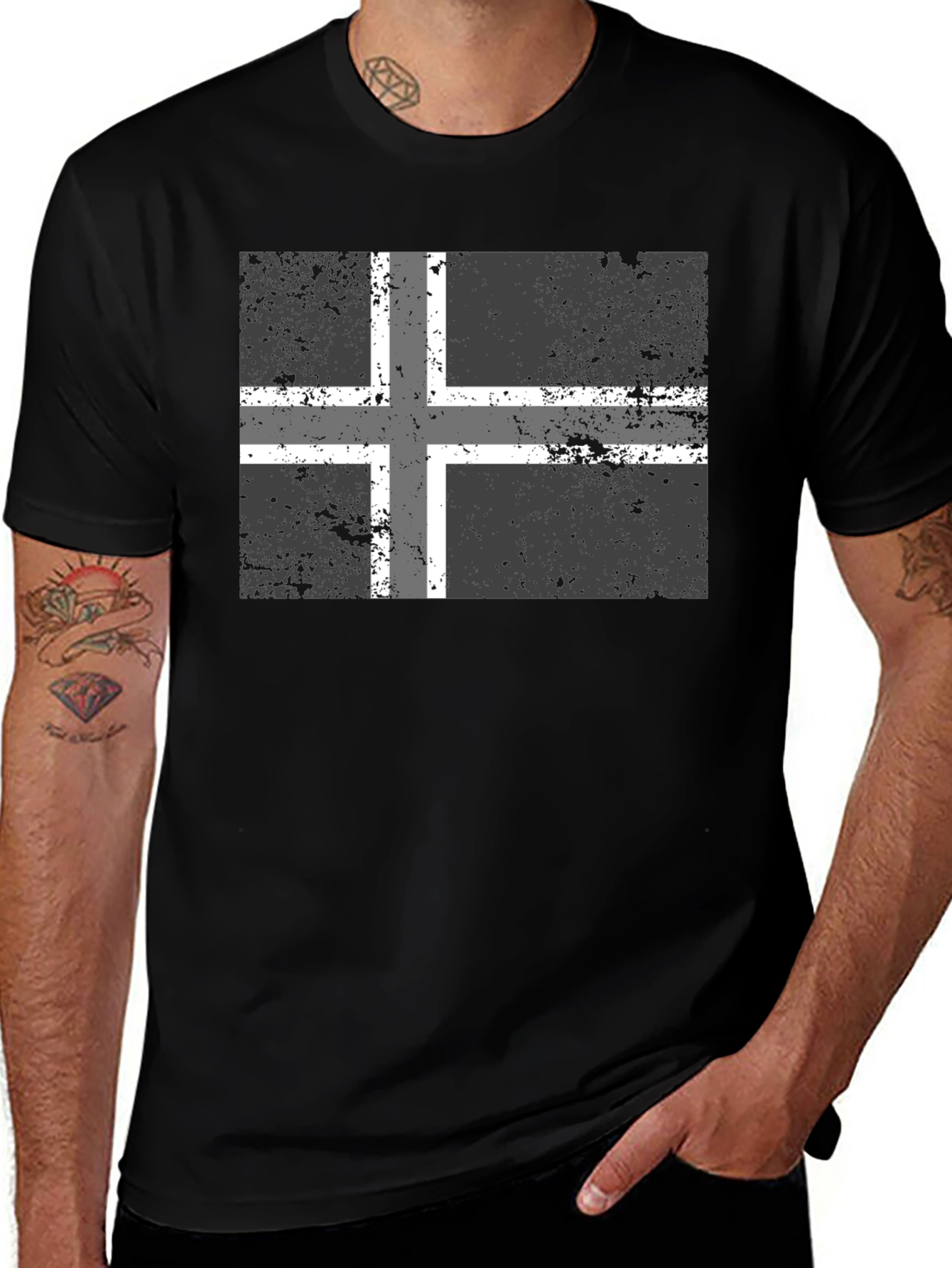 Black Shirt with Nordic Cross Flag Graphic Tee