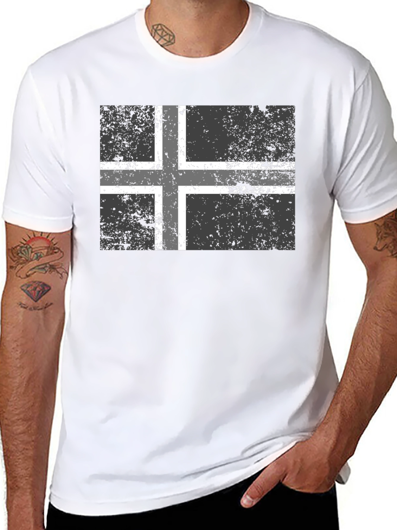 Black Shirt with Nordic Cross Flag Graphic Tee