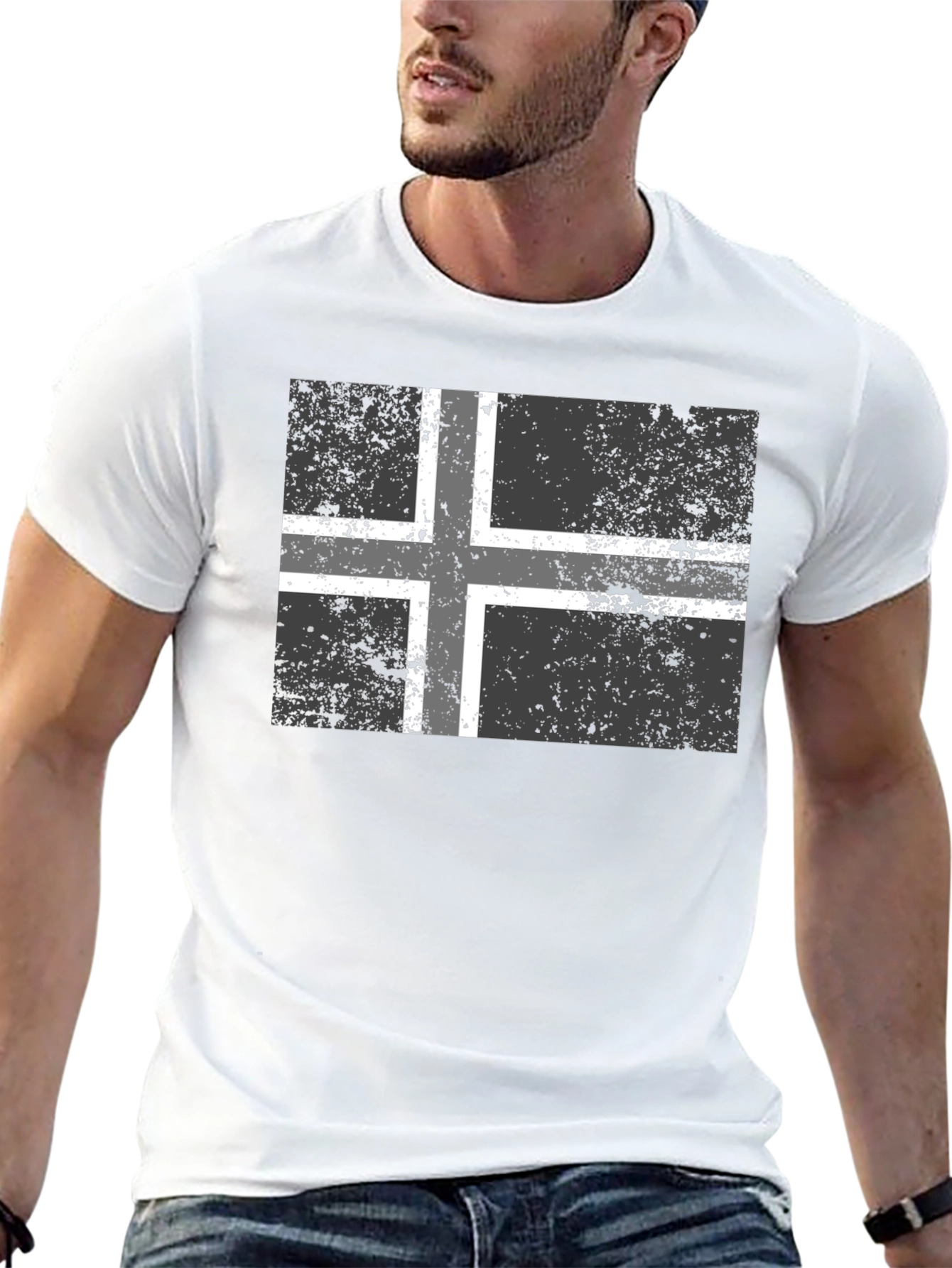 Black Shirt with Nordic Cross Flag Graphic Tee