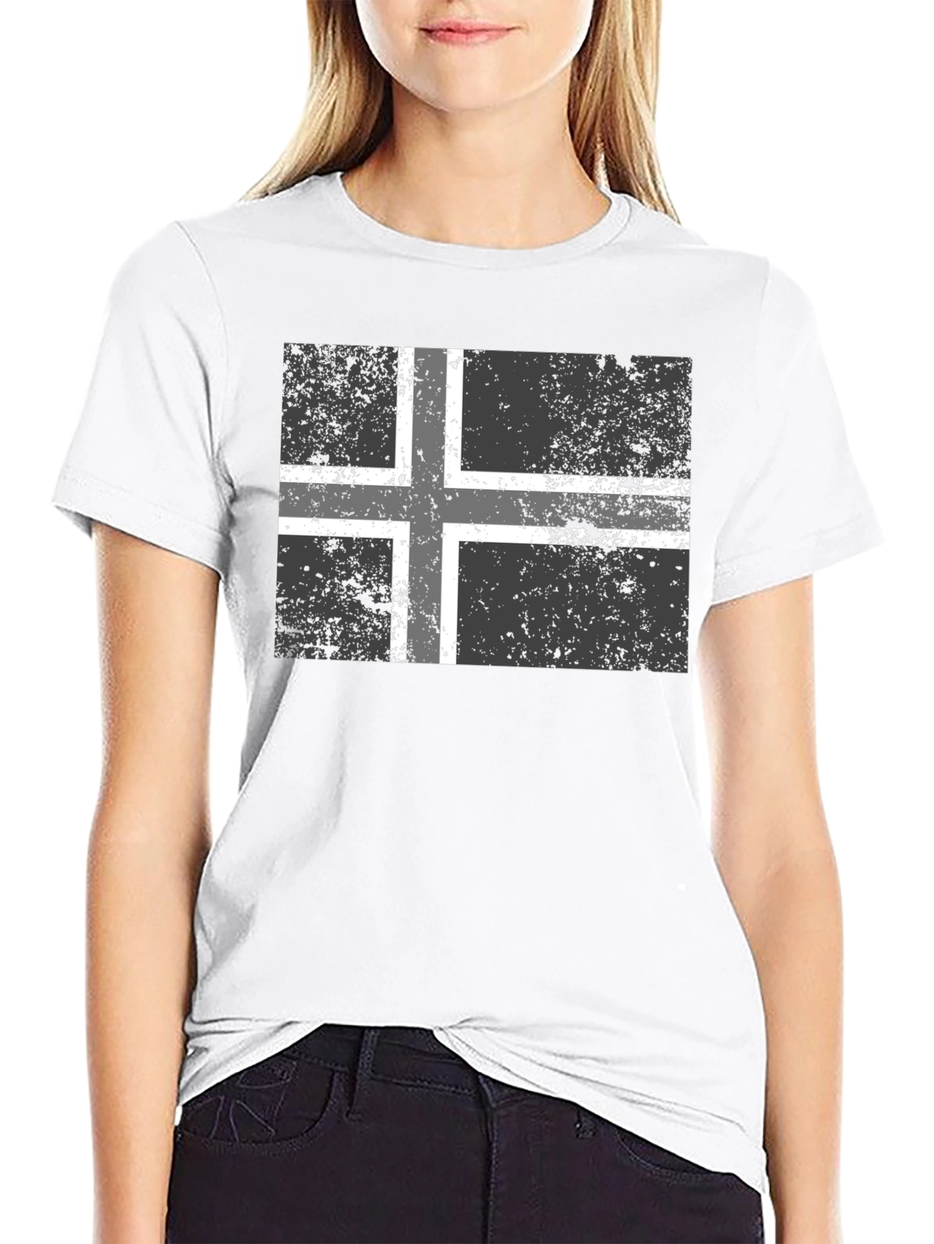 Black Shirt with Nordic Cross Flag Graphic Tee