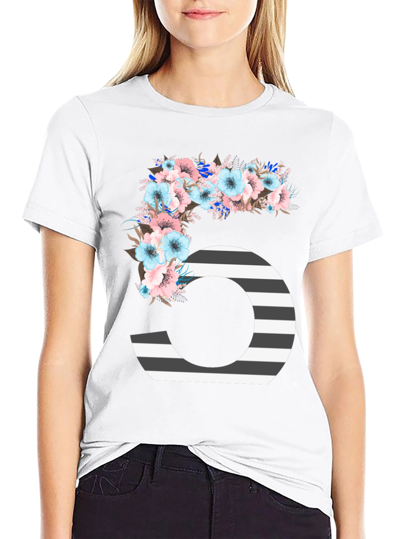 Floral Number Five Striped T-Shirt