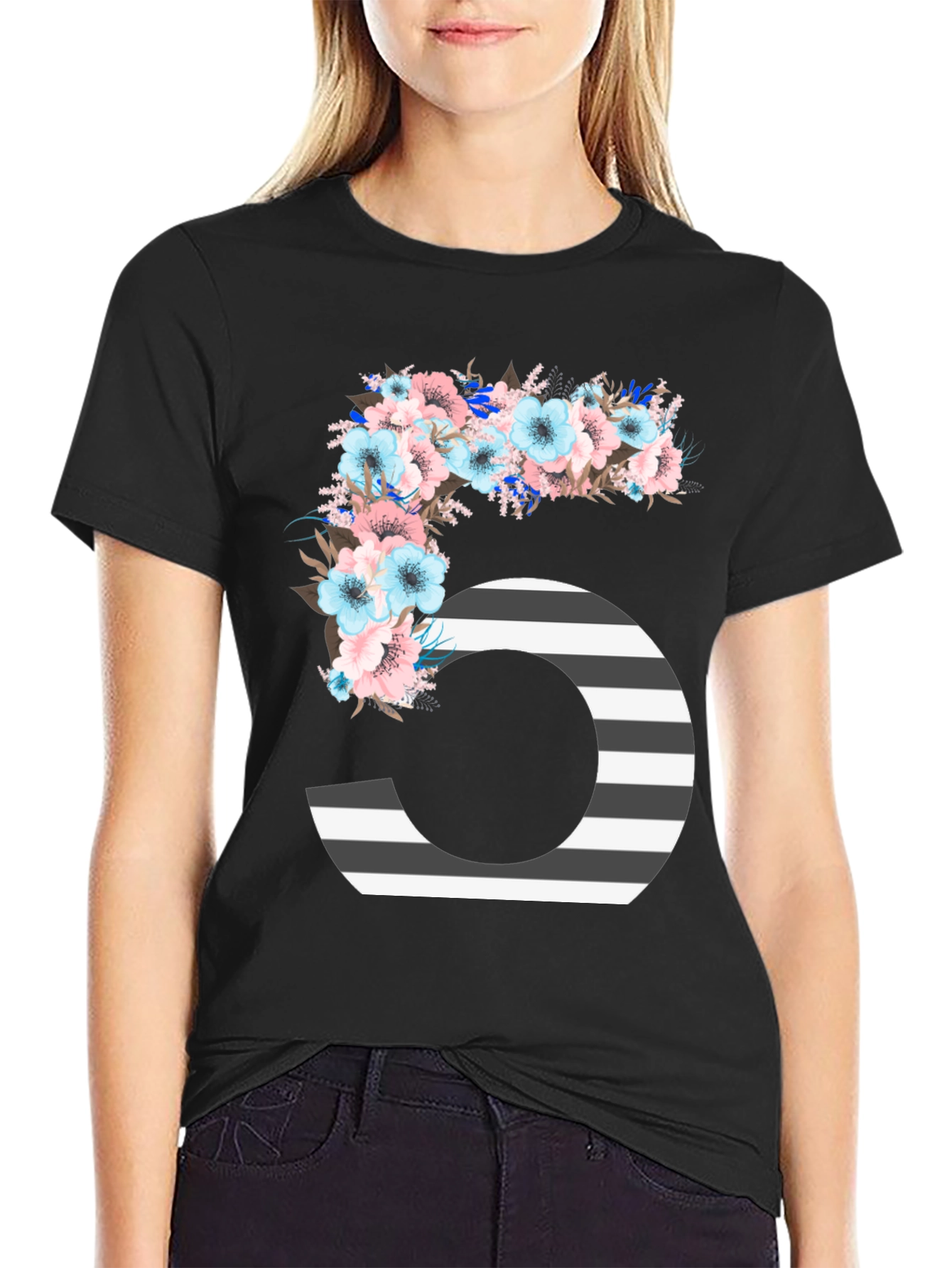 Floral Number Five Striped T-Shirt