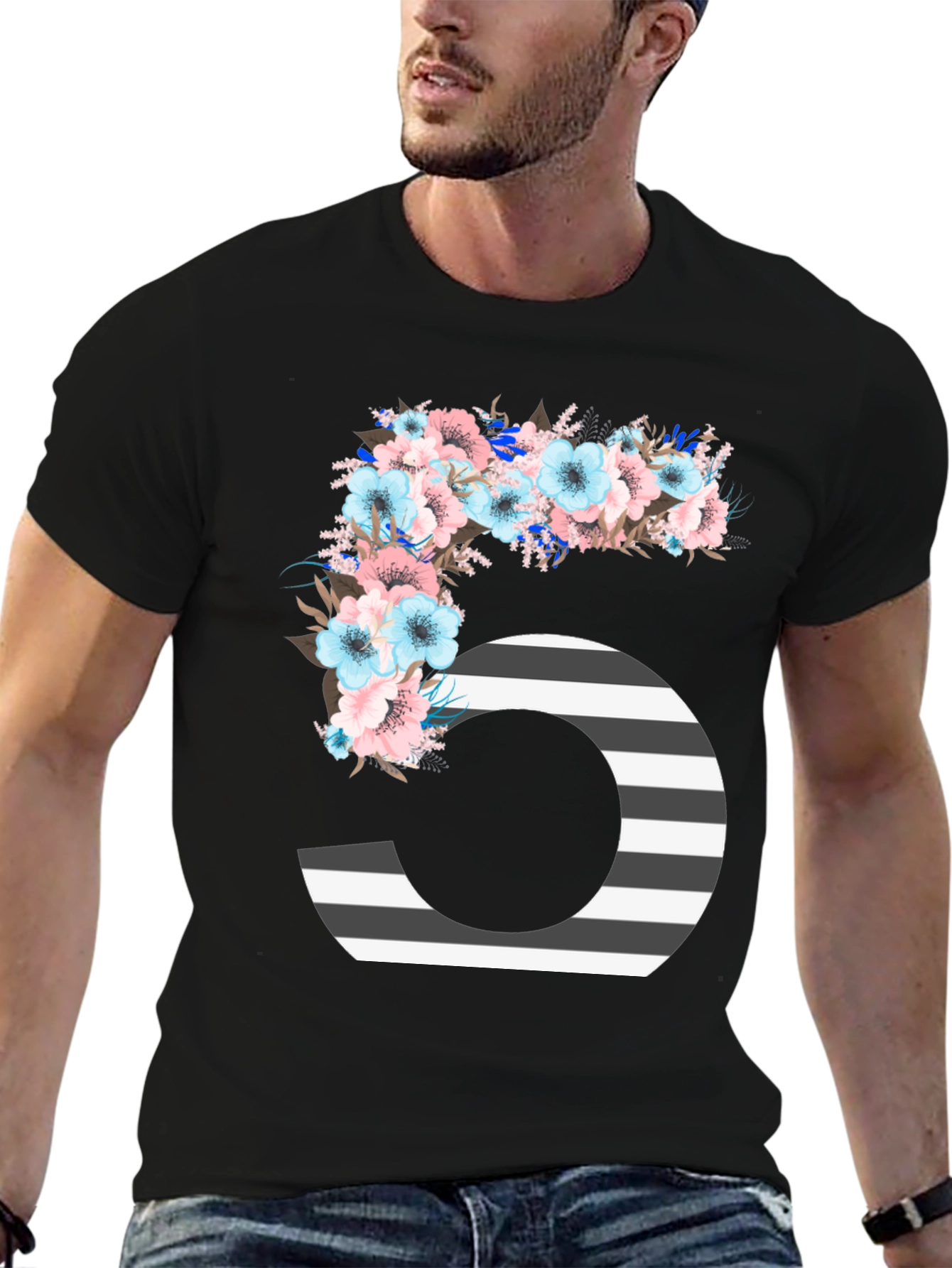 Floral Number Five Striped T-Shirt