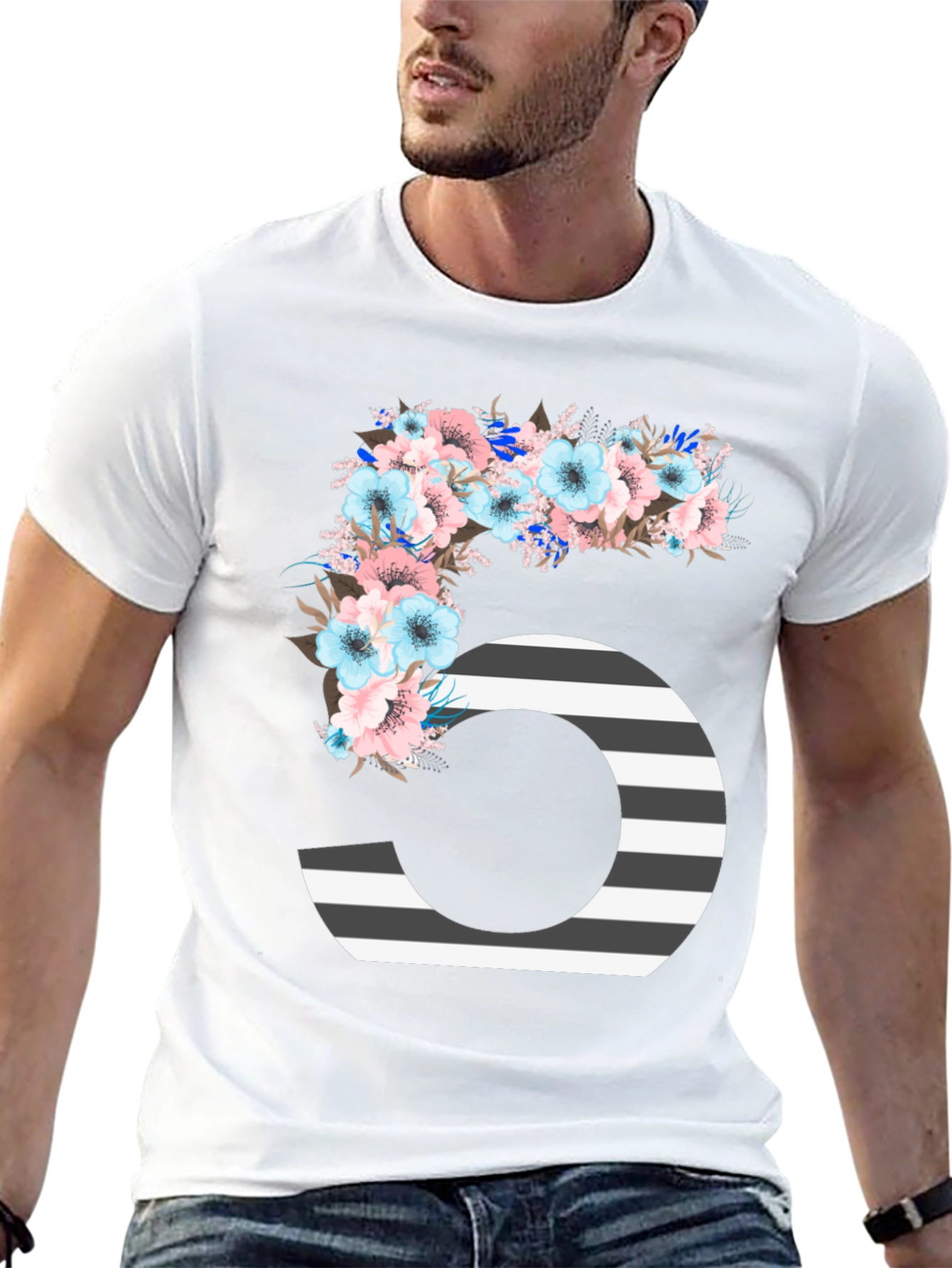 Floral Number Five Striped T-Shirt