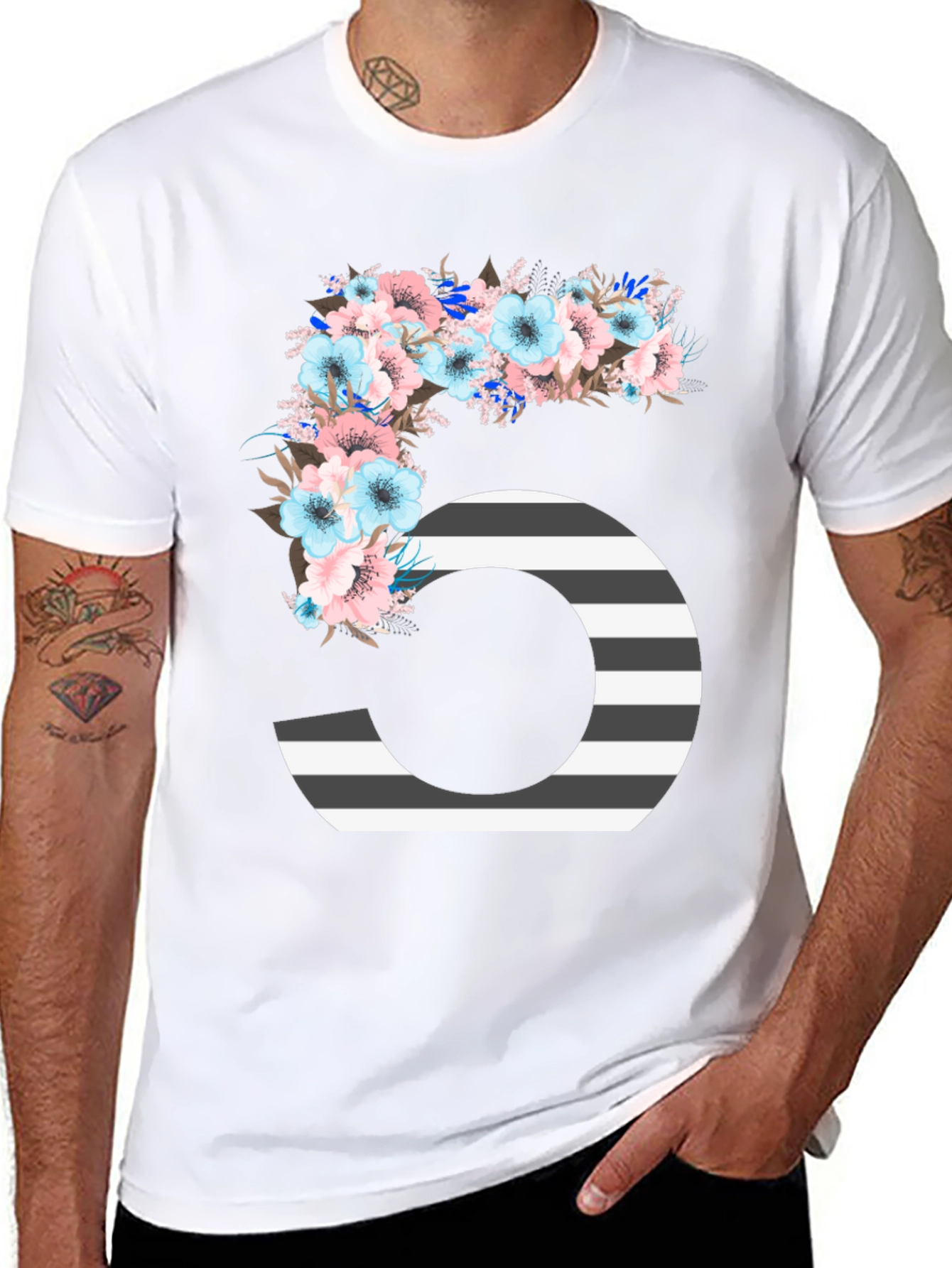 Floral Number Five Striped T-Shirt