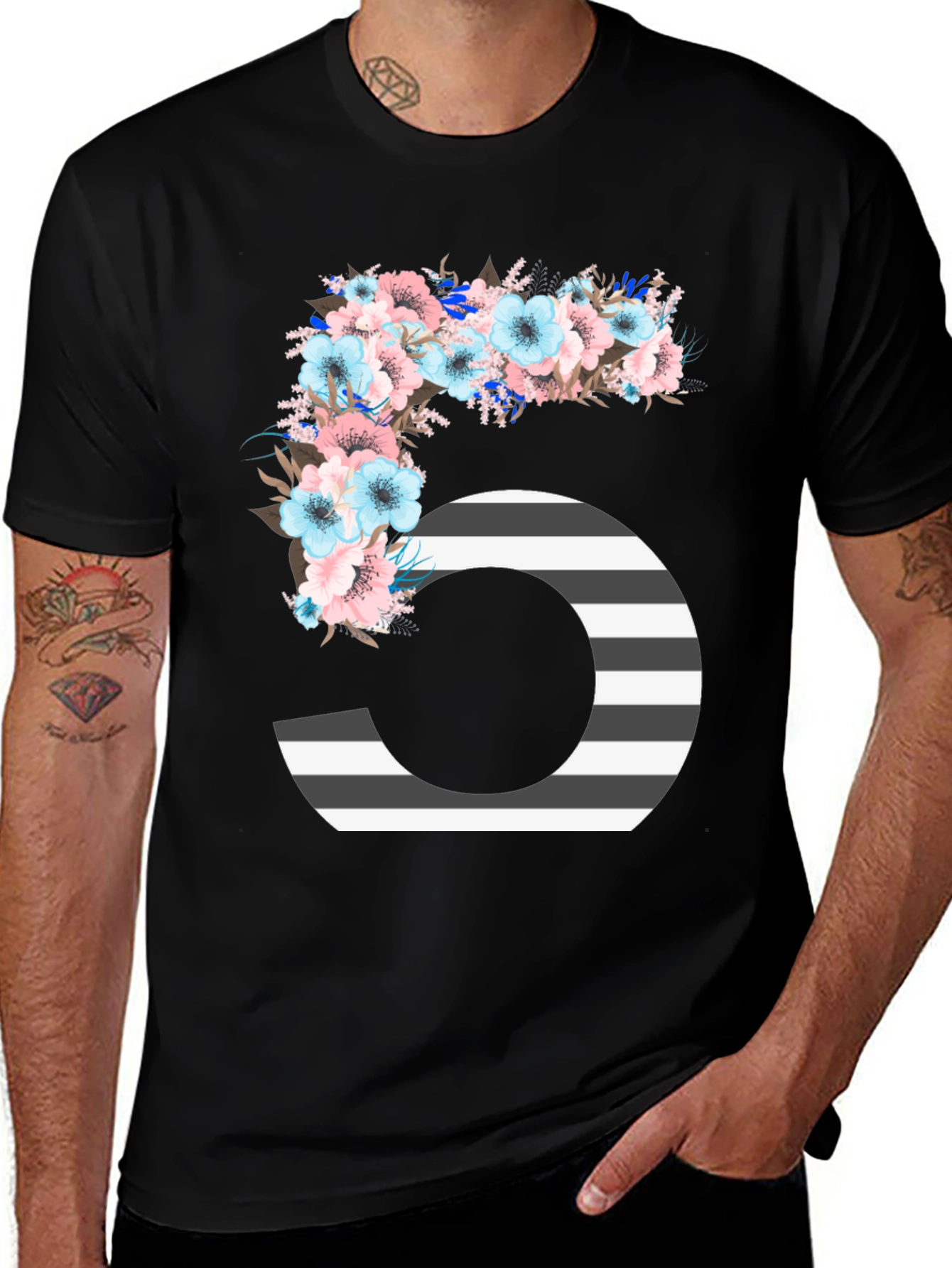 Floral Number Five Striped T-Shirt
